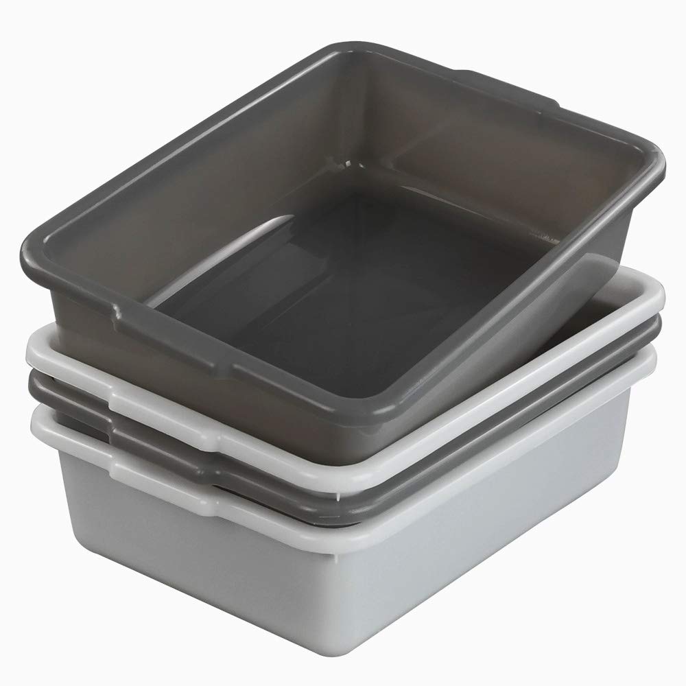 Teyyvn Plastic Bus/Utility Box Set of 4 - Heavy Duty Commercial Wash Basin Tote for Cleaning, Storage & Organization - Perfect for Restaurants, Schools & Janitorial Use