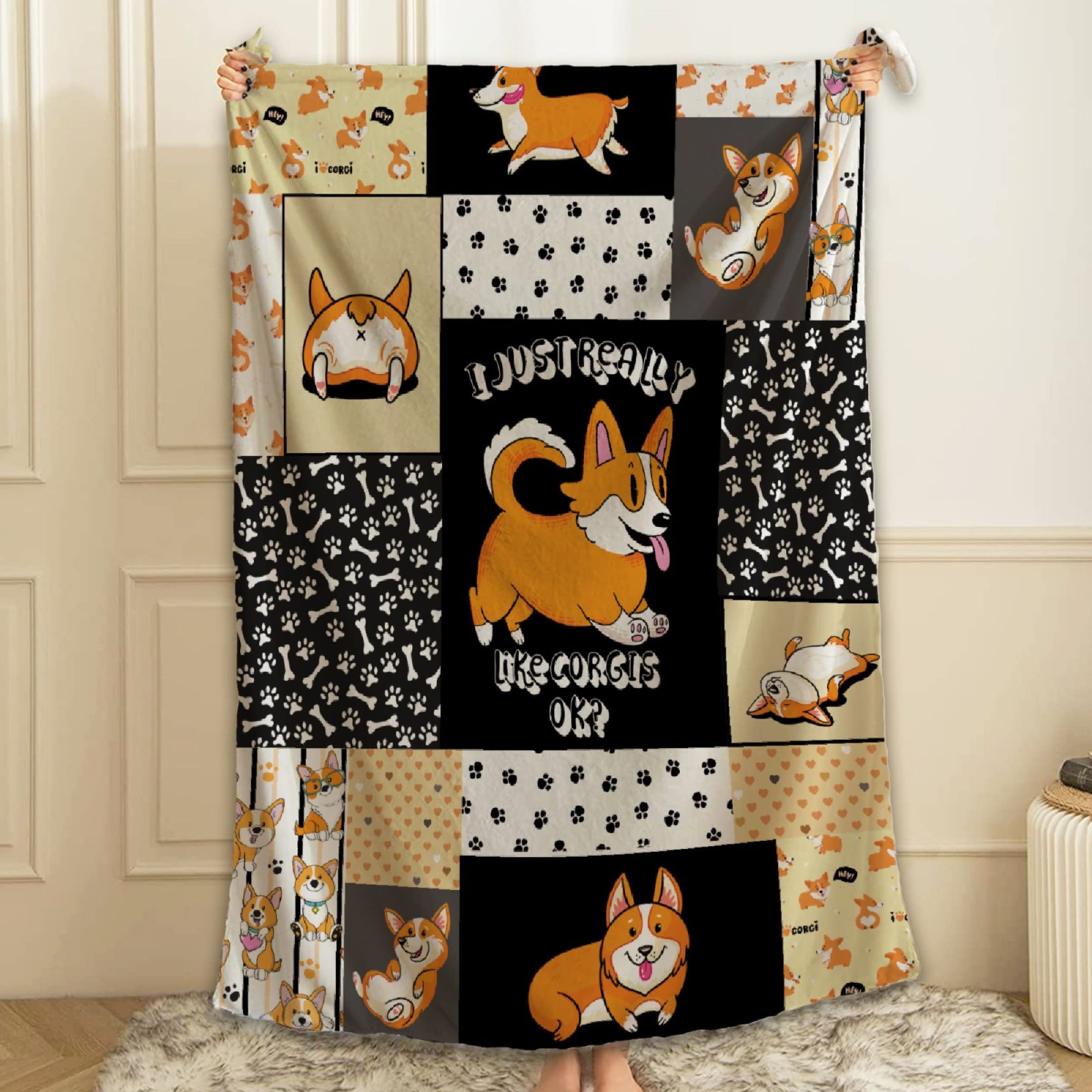 Funny Corgi Fleece Throw Blanket - Super Soft Flannel Blanket for Bed, Couch & Sofa - 120x90 Inch Cozy Blanket for Travel, Home & Family - Perfect Gift for Dog Lovers