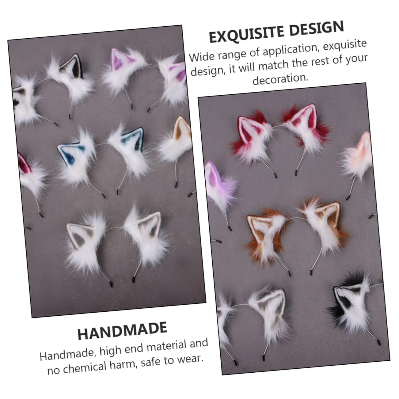 Minkissy 3-Piece Animal Ear Headband Set - Plush Fox Ears Headband for Cosplay, Halloween, and Parties - Handmade Soft Fabric Headwear for Adults, Women & Men - Perfect for Anime Conventions, Costume Events, and Themed Celebrations (White)