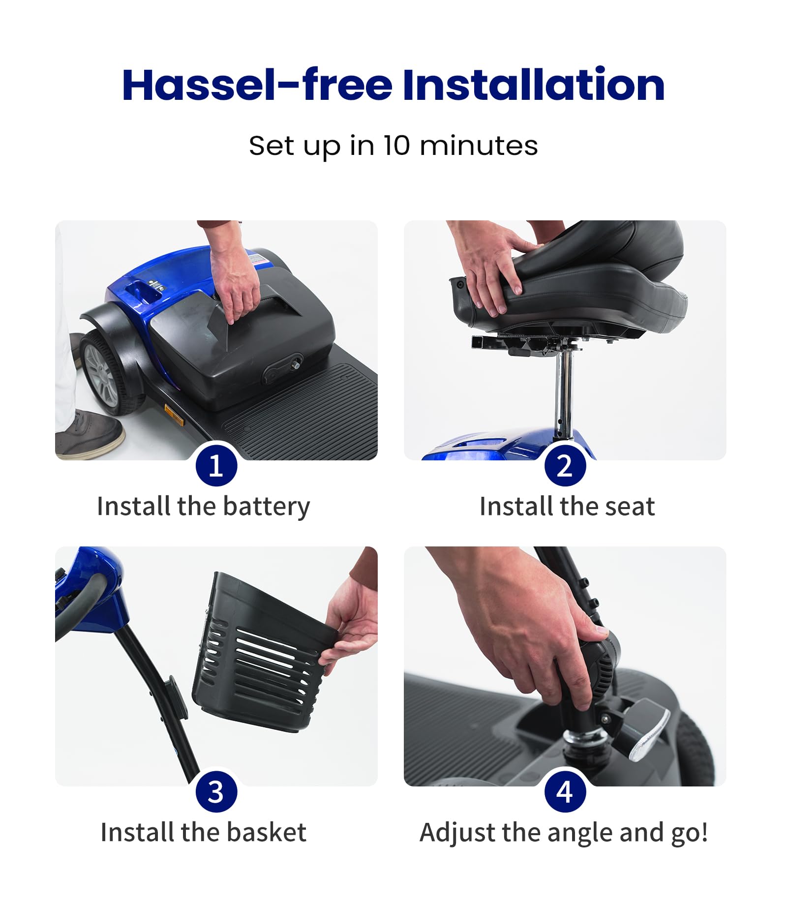 Premium All-Terrain Electric Mobility Scooter for Seniors & Adults - Foldable Motorized Scooter with Seat & Basket - Heavy Duty Folding Electric Wheelchair D51 (Blue) - Ideal for Outdoor Adventures, Shopping & Daily Commuting