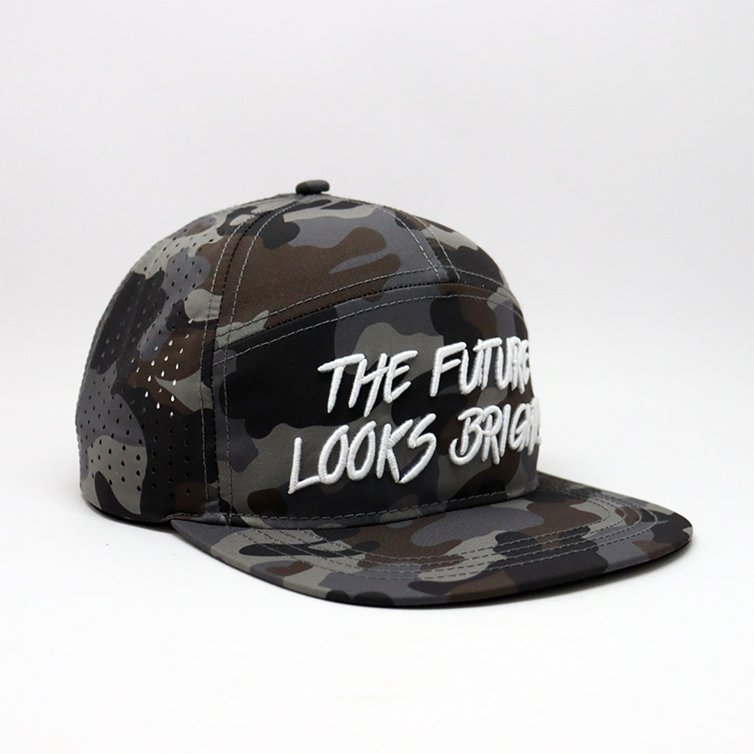 Future Looks Bright Light Brown Camo Flat Bill Waterproof Perforated Snapback Hat - Stylish Outdoor Baseball Cap for Hiking, Fishing & Casual Wear