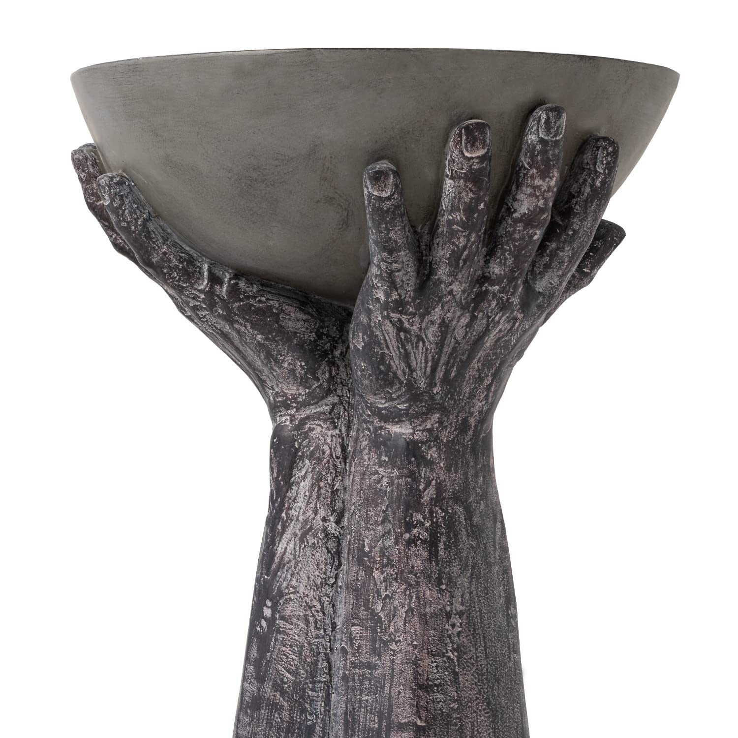 Stylish Outdoor Side Table with Two Hands-Shaped Base & Round Top - Lightweight Concrete Finish Accent Table for Patio, Garden, or Balcony | Perfect Plant Stand, Coffee Table, or Decorative Piece