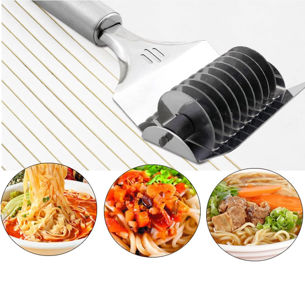 Stainless Steel Noodle Cutter Roller - Pasta Dough Press & Spaghetti Maker | Handheld Kitchen Tool for Fresh Homemade Noodles | Perfect for Italian Cooking, Asian Cuisine & Baking