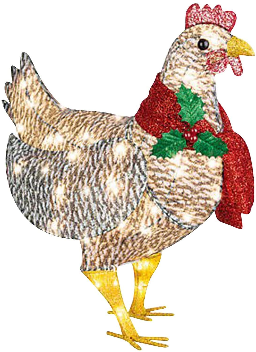 LED Light-Up Chicken with Scarf - Large Metal Christmas Yard Decoration for Outdoor Holiday Decor | Waterproof Xmas Ornament for Garden, Patio, Lawn | Creates Festive Atmosphere for Christmas & Winter Celebrations