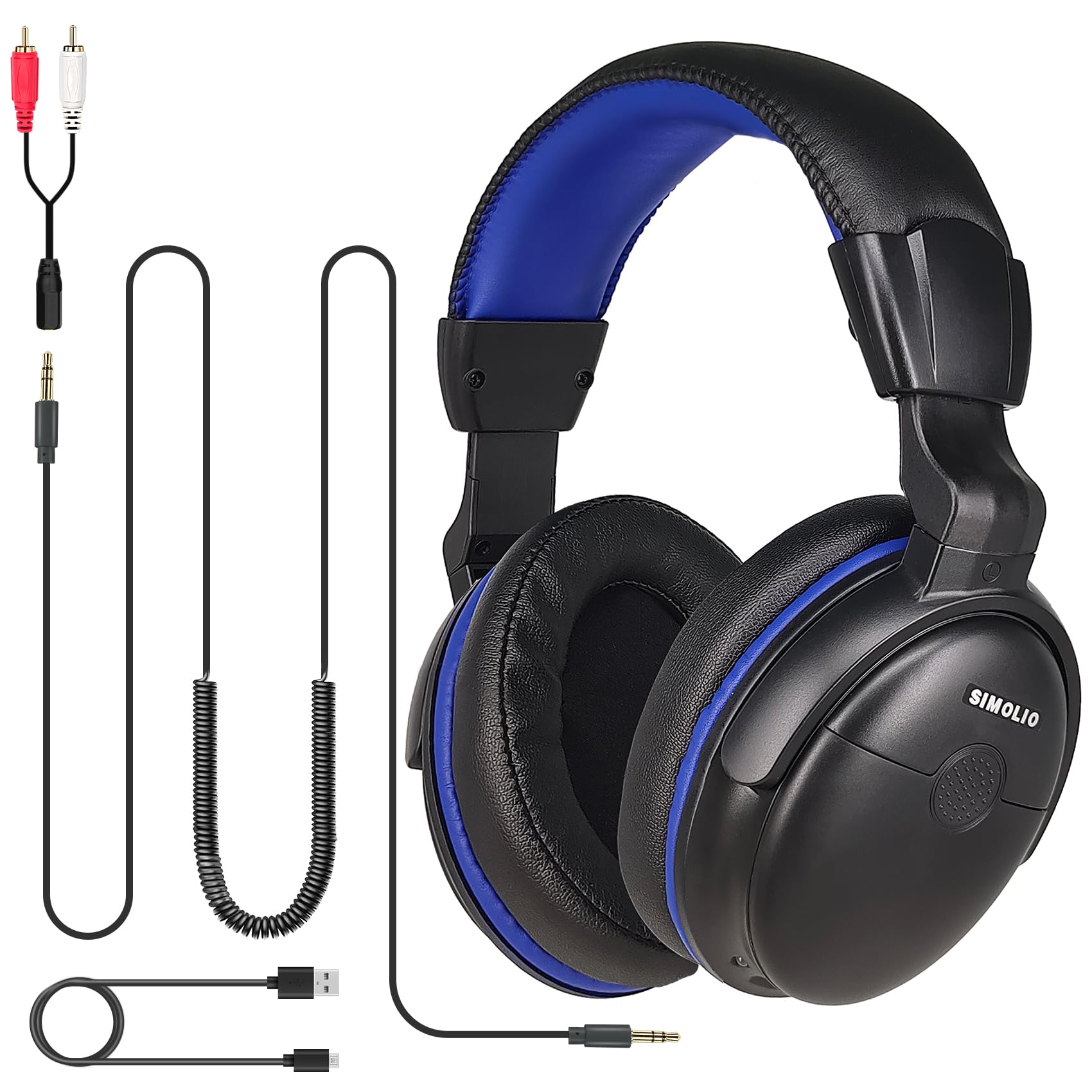 SIMOLIO Amplified TV Headphones for Seniors - 18ft Extra Long Coil Cord, Volume Control & Clear Dialogue - Over Ear Wired Headphones with 40 Hours Playtime & Clip - Perfect for Watching TV, Movies, and Hearing Assistance at Home