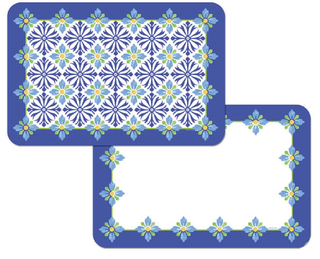 Reversible Vinyl Placemats Set of 4 - Mediterranean Design Waterproof Table Mats for Dining, Kitchen, and Outdoor Use