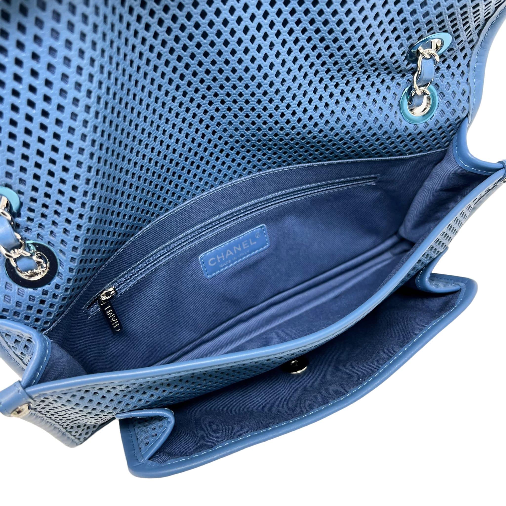 Chanel Blue Perforated French Riviera Quilted Leather Flap Bag - Luxury Crossbody Purse for Women, Perfect for Beach Vacations & Summer Outings