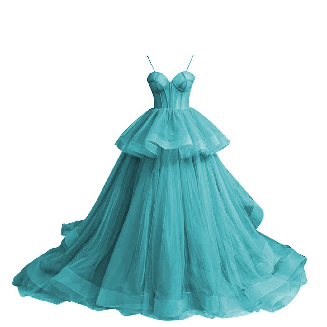 Elegant Puffy Prom Dress for Women - Long Sweetheart Tulle Ball Gown with A-Line Silhouette & Spaghetti Straps | Perfect for Evening Parties, Princess-Themed Events & Formal Dances
