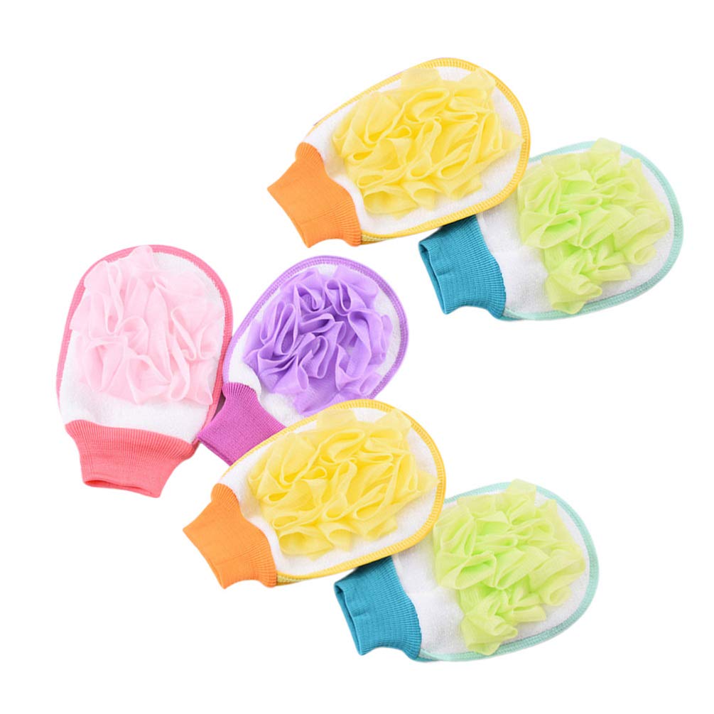6-Pack Exfoliating Body Scrub Mitts - Loofah Sponge Pouf for Dead Skin Removal & Spa Bath | Shower Scrubber for Smooth Skin (Random Colors) - Perfect for Home Spa, Gift Sets & Daily Skincare Routine