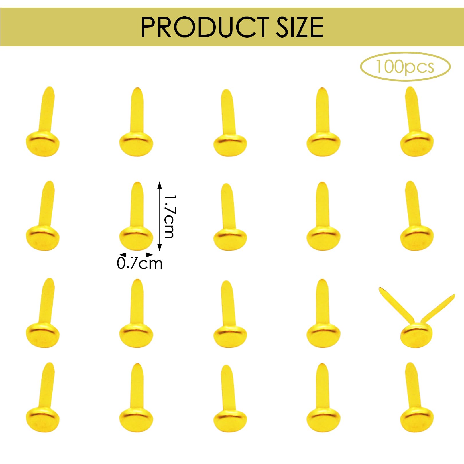 100Pcs Gold Split Pins Scrapbooking Brads, 8mmx17mm Metal Paper Fasteners Mini Brads for DIY Crafting, Card Making, Stamping, Journaling, Office Supplies, Home Decor & Gift Wrapping