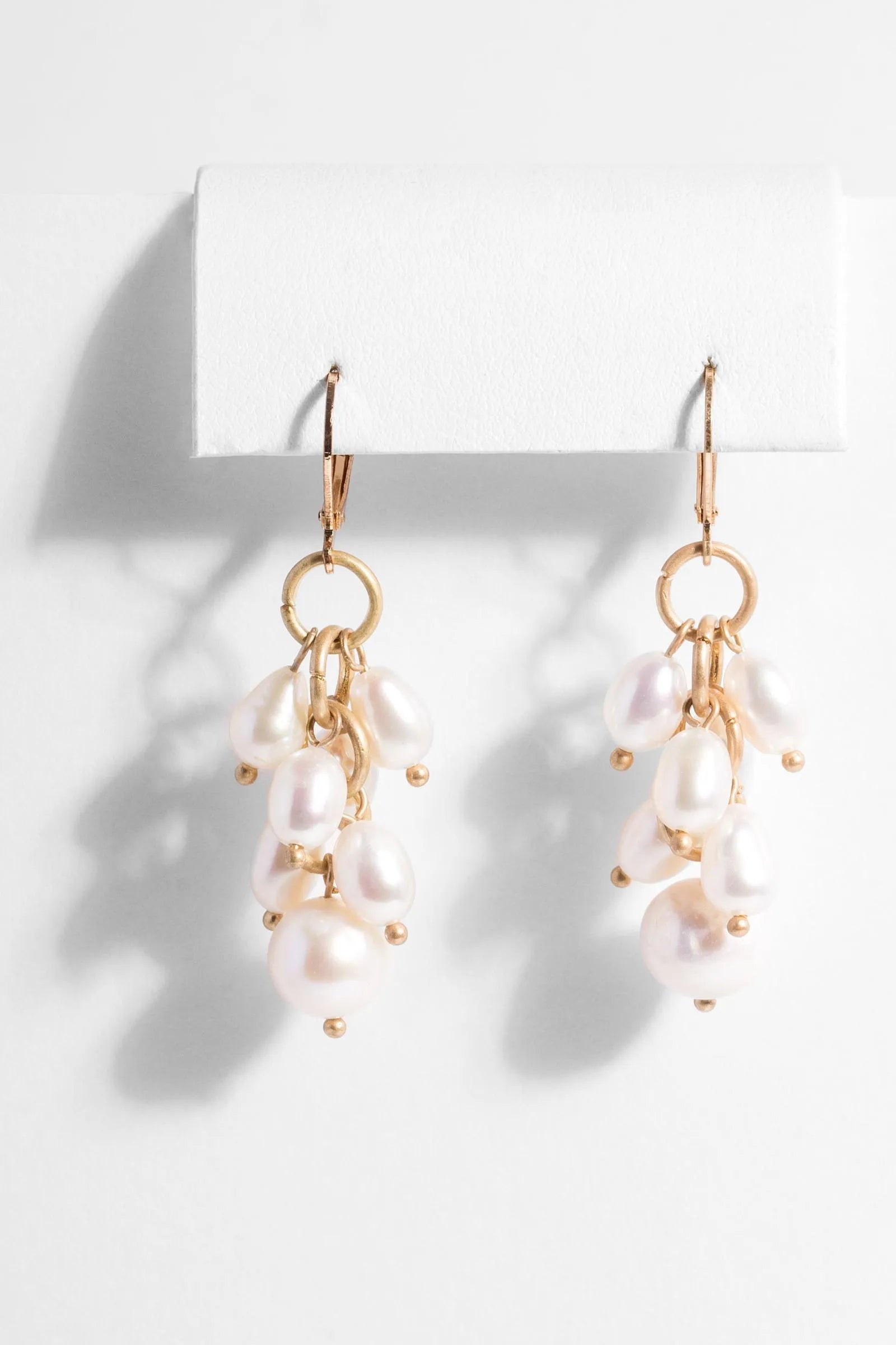 Elegant Gold Chain Cluster Pearl Dangle Earrings for Women - Vintage Pearl Drop Earrings for Party, Wedding & Evening Wear