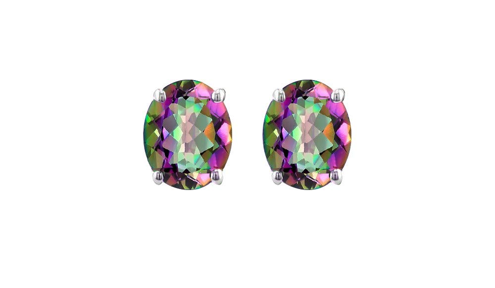 925 Sterling Silver Gemstone Stud Earrings for Women - Amethyst, Citrine & Blue Topaz (9x7mm) | Birthstone Jewelry Gift for Her | Perfect for Everyday Wear, Parties & Special Occasions