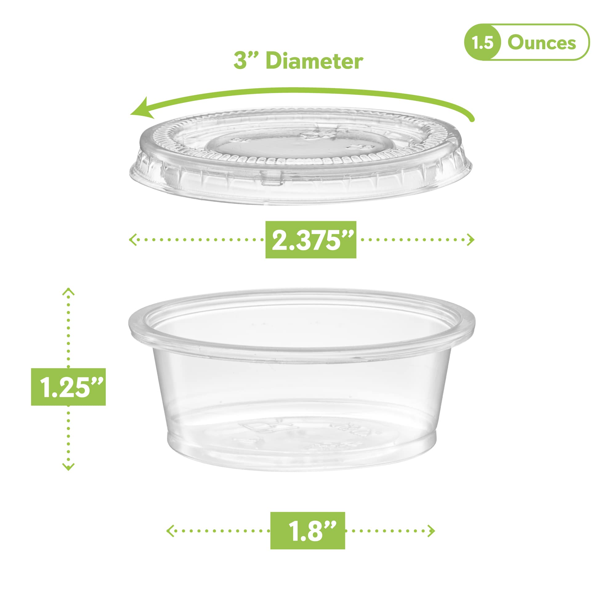 1.5 oz (200 Sets) Clear Disposable Plastic Portion Cups with Lids - Mini Containers for Portion Control, Jello Shots, Meal Prep, Sauces, Slime & Crafts | Perfect for Parties, Catering & Food Storage