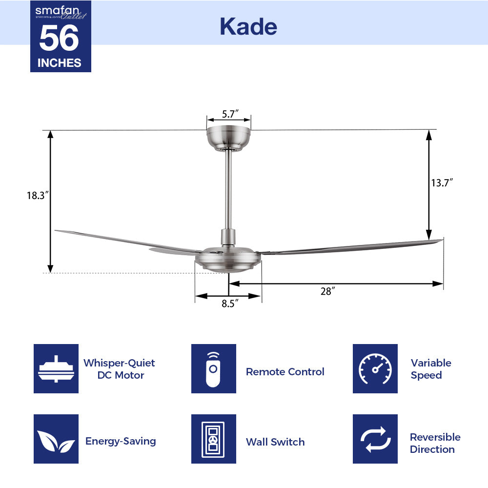 56 Inch DC Motor Ceiling Fan with Remote Control & Wall Switch - Ultra Quiet, Energy Efficient - Perfect for Living Room, Bedroom, and Outdoor Covered Patios