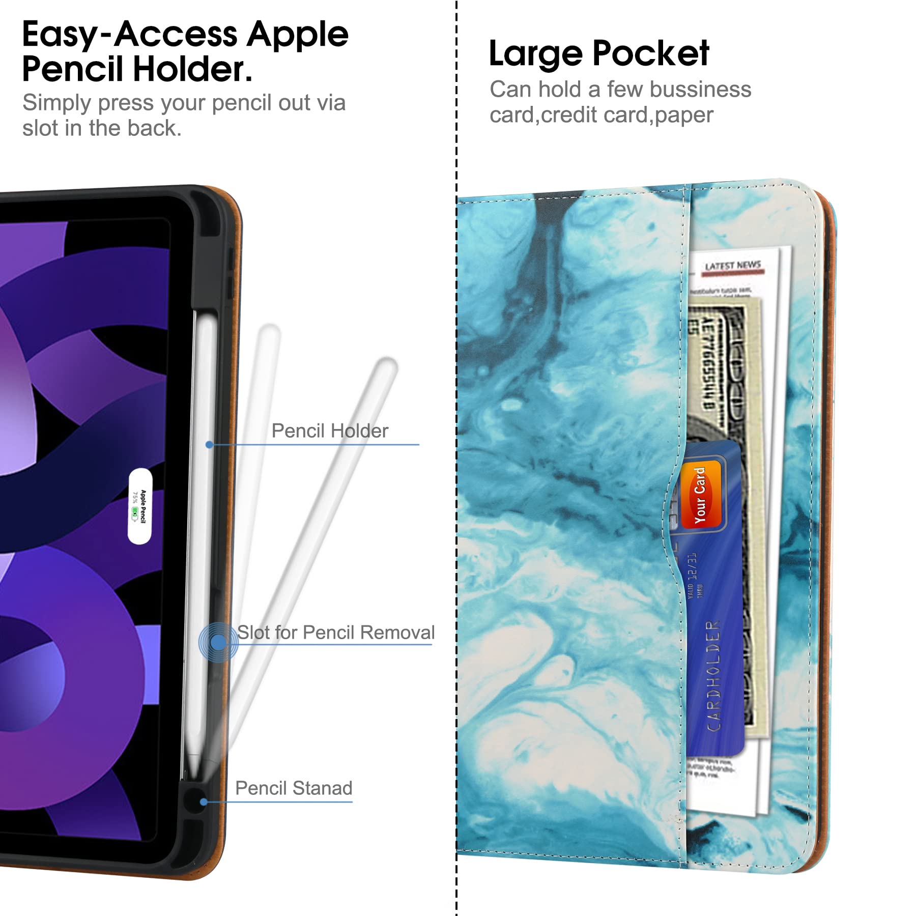 Premium iPad Pro 11 Inch Case (2022/2021/2020/2018) - Compatible with 4th/3rd/2nd/1st Gen iPad Pro 11 - Folio Stand Cover with Pencil Holder, Auto Sleep/Wake & Multi-Angle Viewing - Green Cloud Design - Perfect for Work, Study & Travel Protection