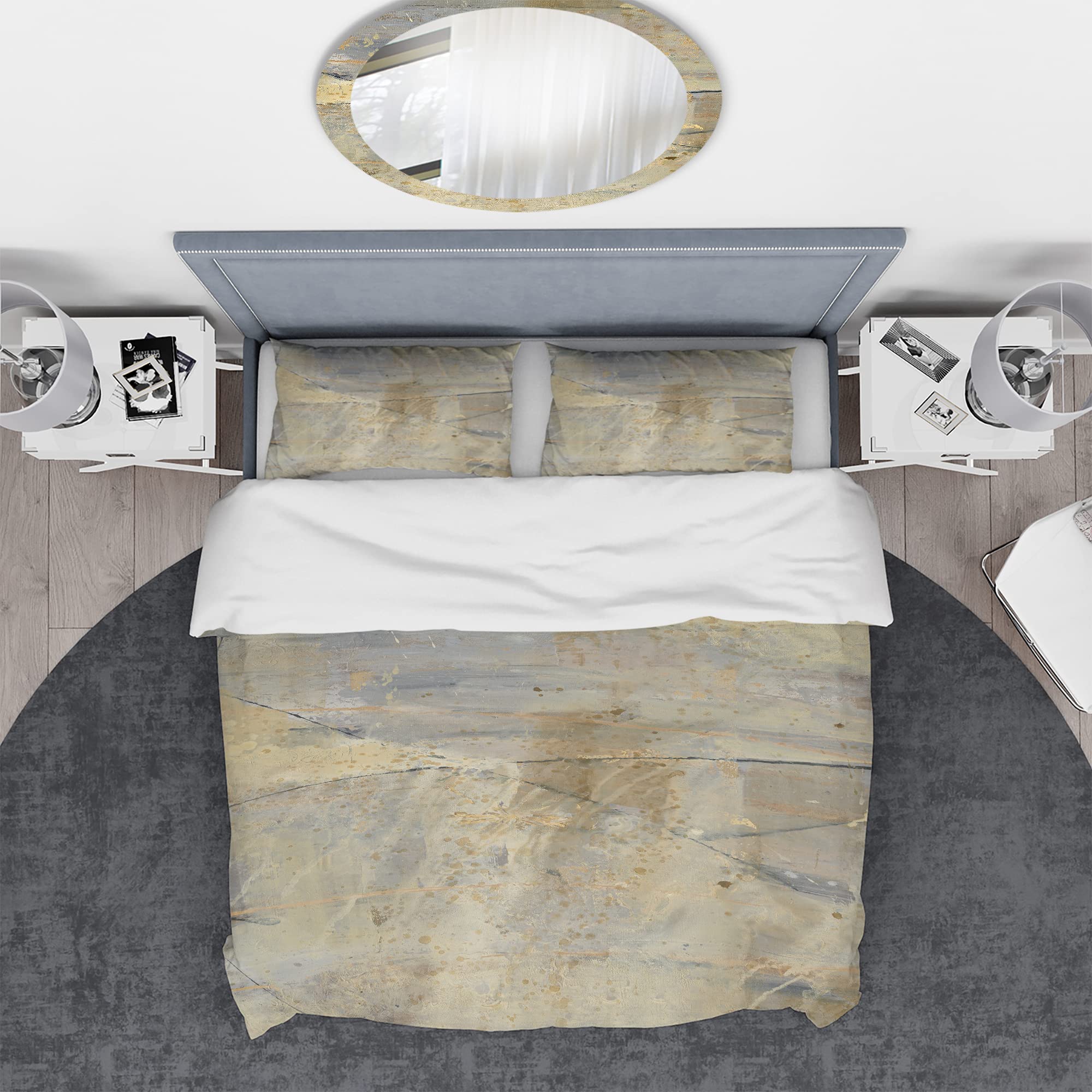 DesignQ Geometric Cream Block Modern & Contemporary Duvet Cover Set - King Size Beige Abstract Bedding (3-Piece) | All Season Luxury Bedding for Master Bedroom, Guest Room & Modern Home Decor