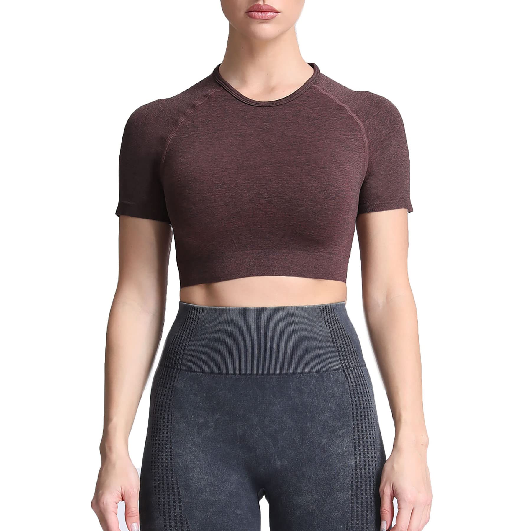 Aoxjox Women's Seamless Workout Crop Top - Breathable Short Sleeve Yoga Shirt for Gym, Running & Fitness Training - Perfect for Yoga, Pilates and High-Intensity Workouts