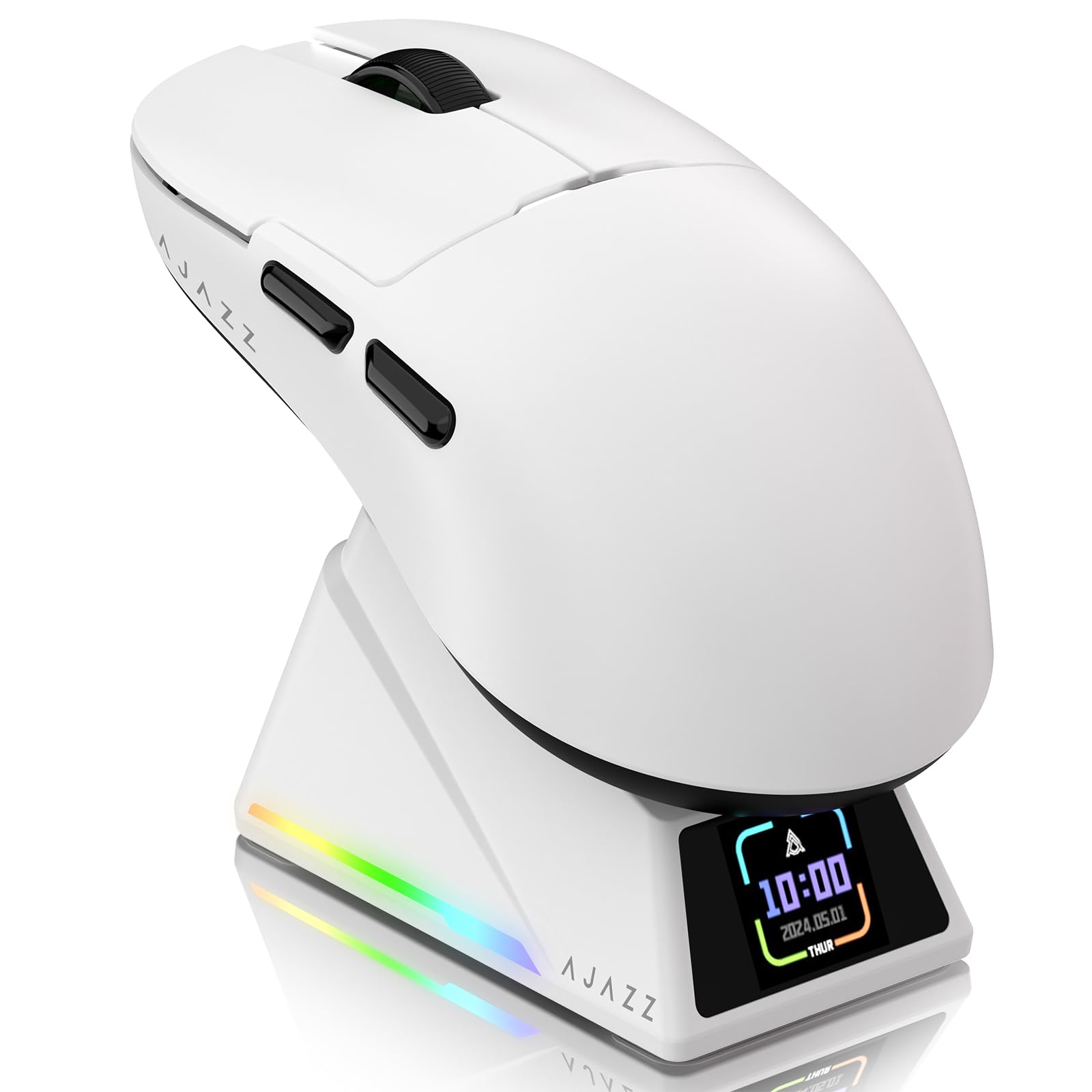 Attack Shark Ajazz AJ159APEX Gaming Mouse - 42K DPI, 8KHz Wireless, RGB Charging Dock with Color Display, 56g Ultra-Lightweight (2.4G/BT/Wired) for PC/Mac - White | Perfect for FPS, MOBA & Esports Gaming