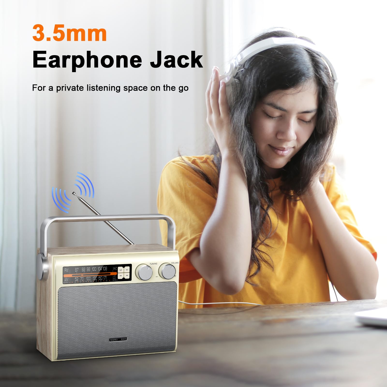 Portable AM FM Radio with Bluetooth - Best Reception, Battery or Wall Powered, Headphone Jack, USB, Aux Input, Big Speaker - Perfect for Home, Outdoor, Camping, Travel & Gifts