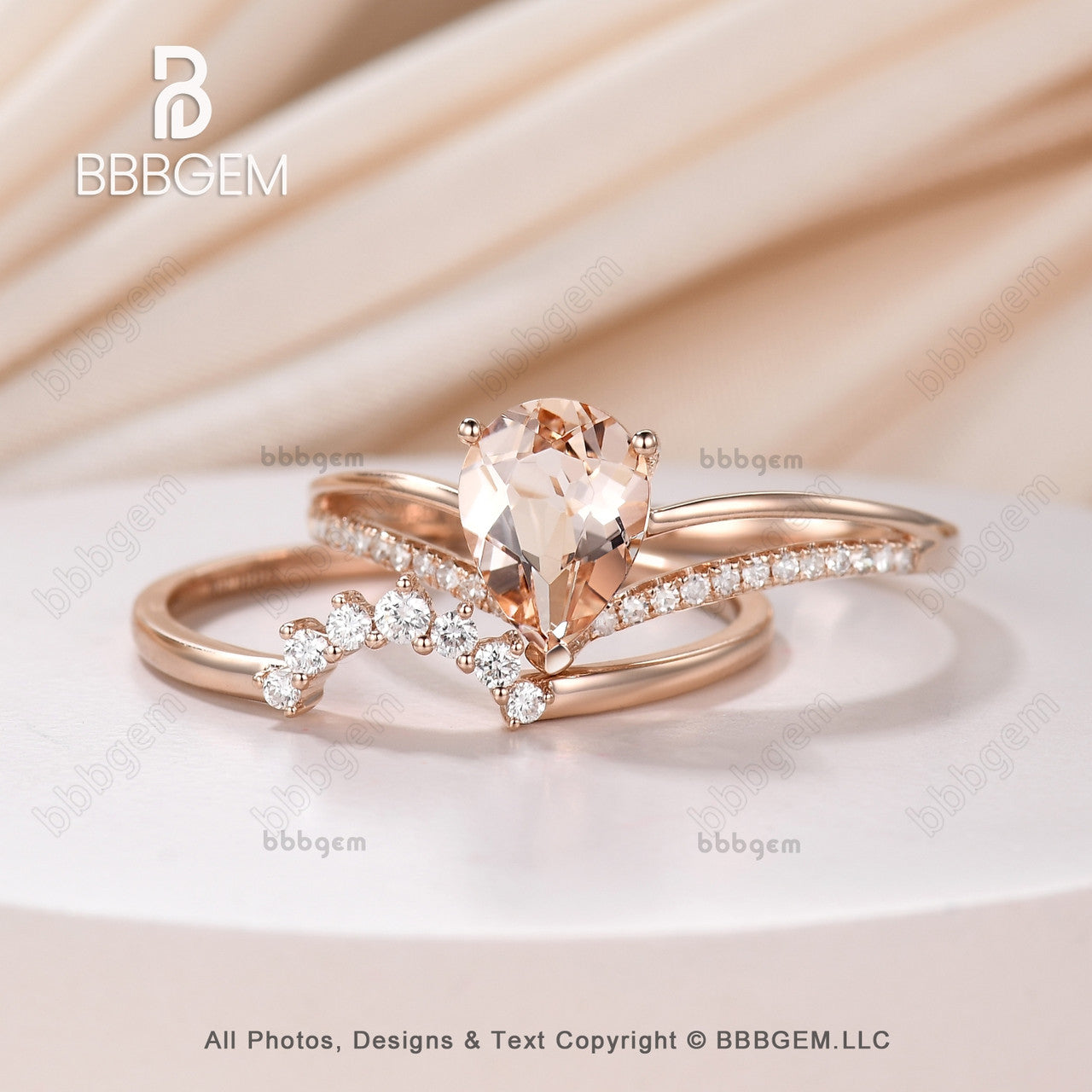 Classic Morganite Engagement Ring Set in Rose Gold – Perfect for Proposals, Weddings & Anniversaries