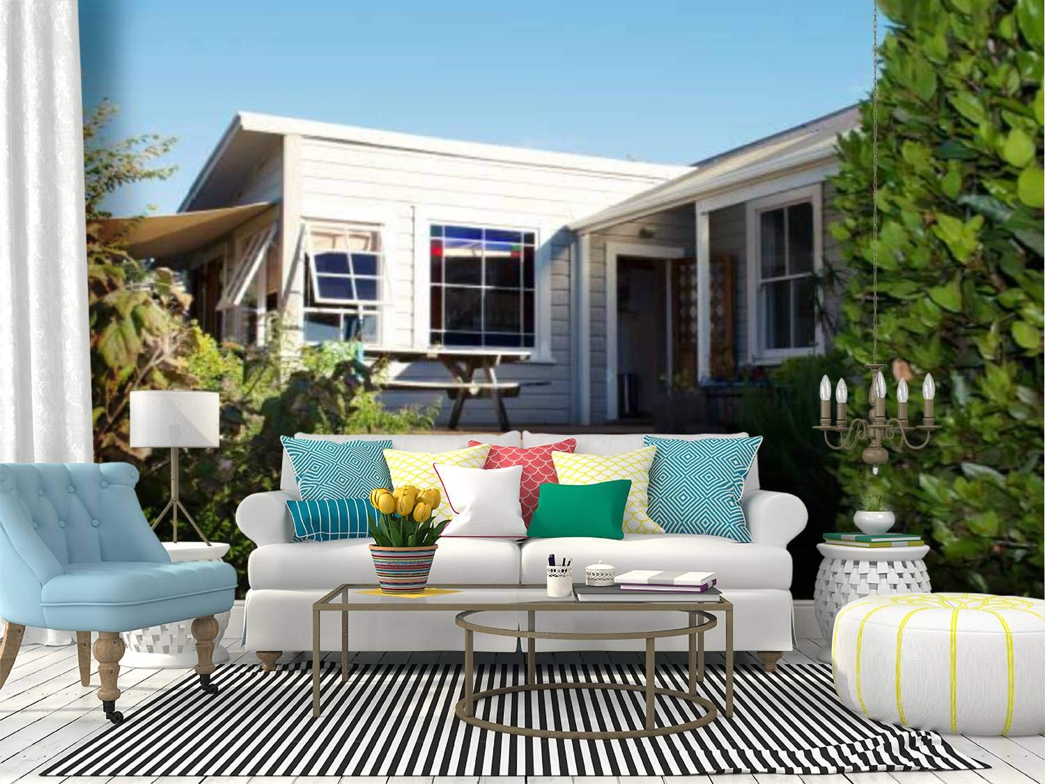 RECETHROWS Peel and Stick Wallpaper - New Zealand Villa Exterior Design, Self-Adhesive Vinyl Wall Mural for Home Decor, Large Removable Wall Sticker, Easy DIY Shelf Paper | Perfect for Living Room, Bedroom, Nursery & Office Decoration