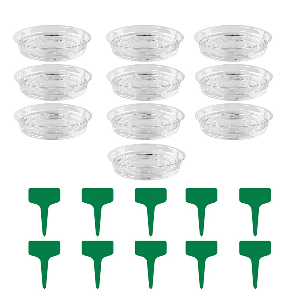 10Pcs Flower Pot Tray with Plant Labels - Plastic Planter Saucers for Indoor/Outdoor Plants - Perfect for Home Gardening, Potted Plants & Seedlings Organization