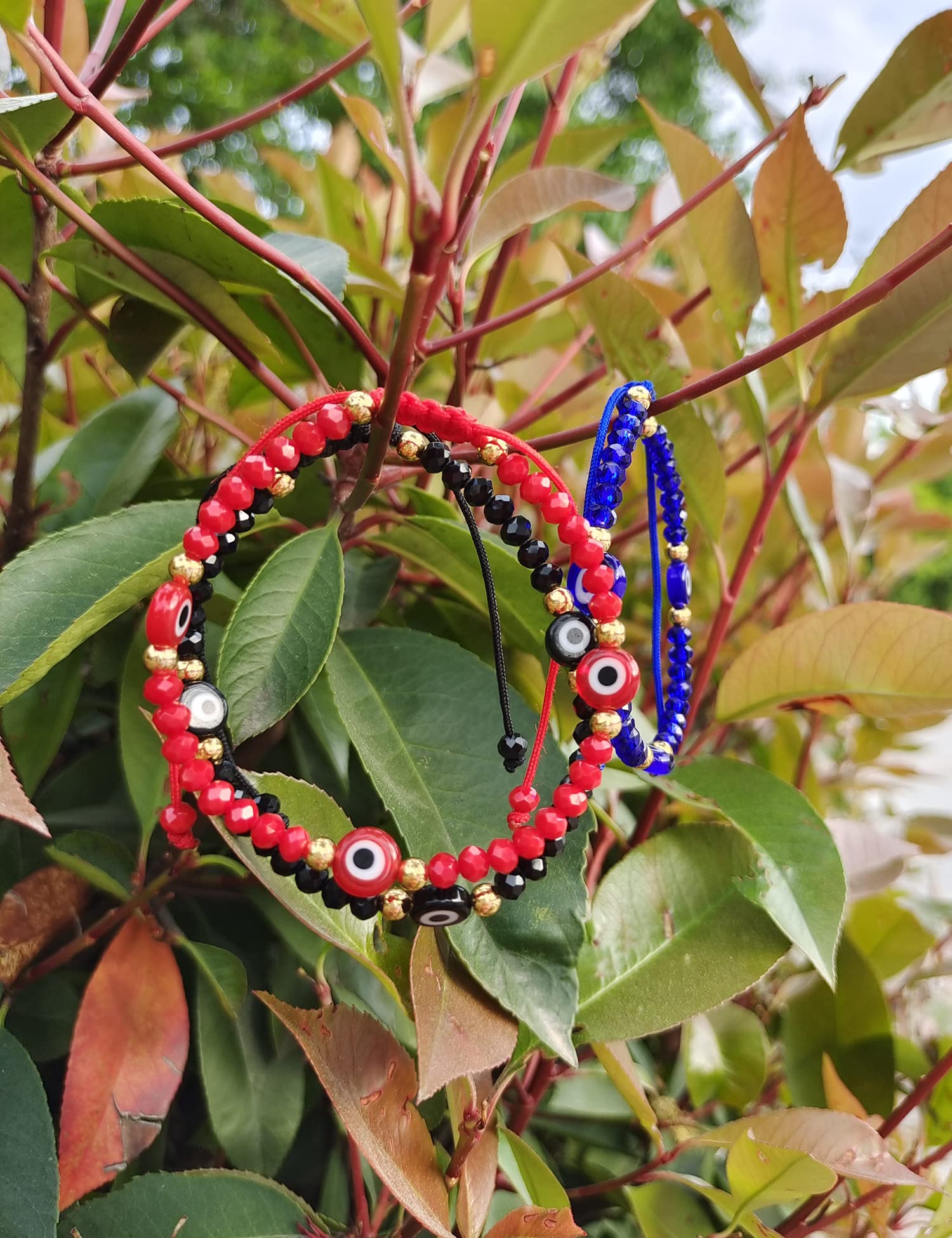 Evil Eye Beaded Bracelet for Women - Adjustable Protection Amulet with Blue & Red Beads - Good Luck Charm Jewelry for Everyday Wear, Gift Giving & Spiritual Protection