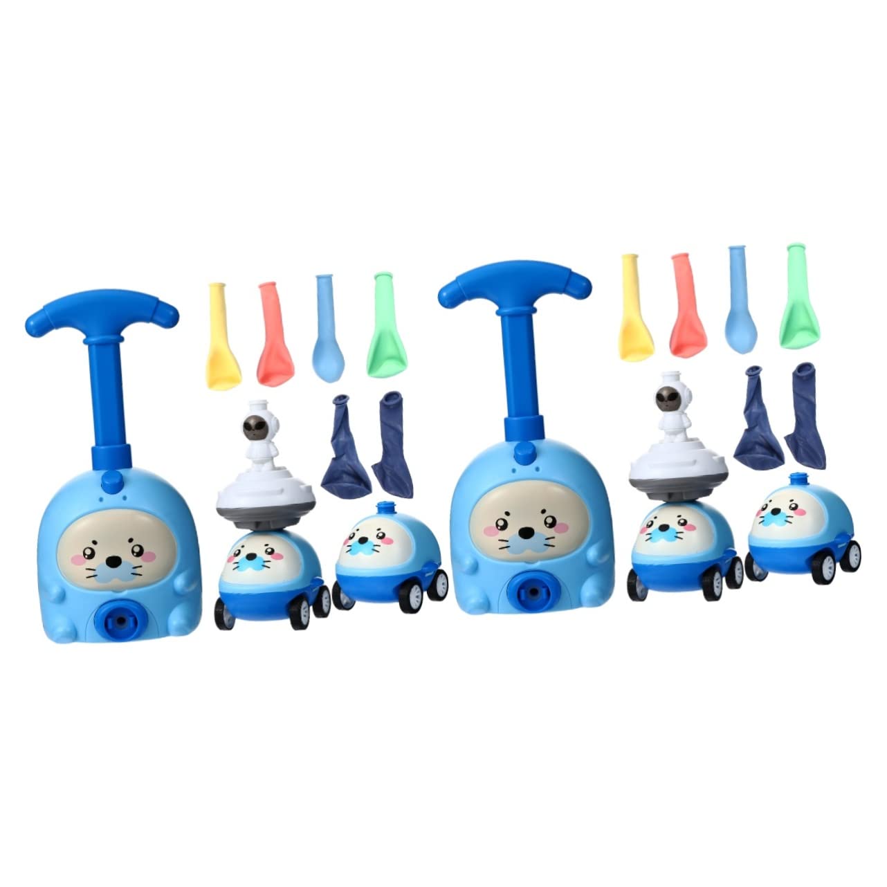 Toyvian 2-Pack Astronaut Aerodynamic Toy Cars for Kids - STEM Inflatable Launcher with Figure Racer, Manual Pump Sky Racers for Boys & Girls | Preschool Learning Toys, Blue Gift for Science Experiments & Outdoor Play