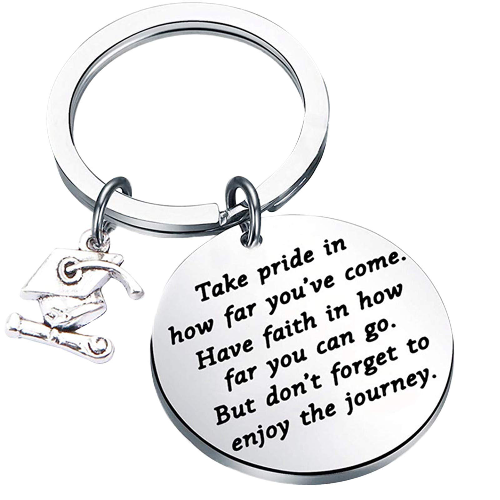 2021 Graduate Pendant Keychain - Stainless Steel Inspirational Jewelry Gift JE-52 for Graduation, Commencement, and Daily Decorations
