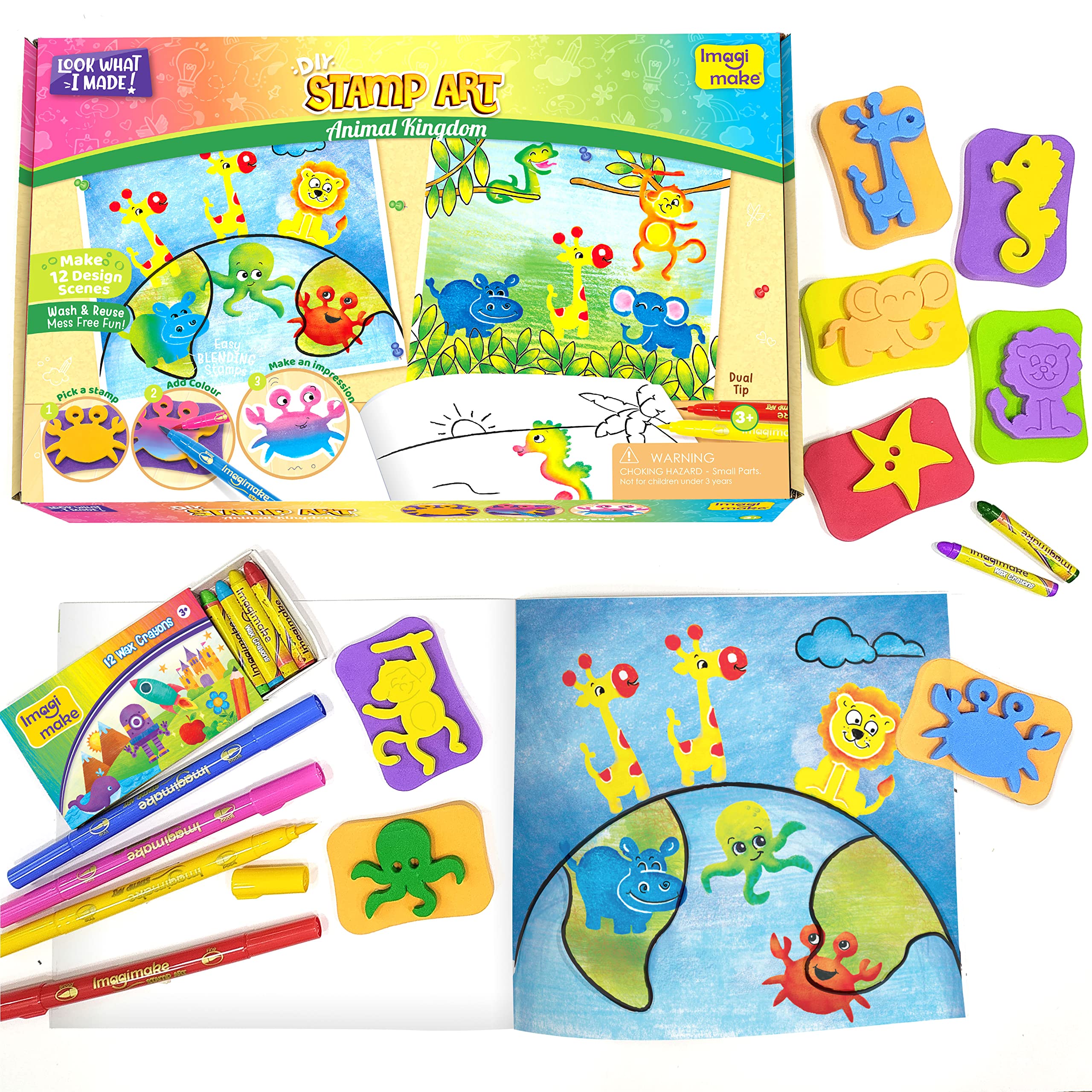 Imagimake Animal Stamp Art Kit for Kids Ages 3-5 | Easter Crafts with Washable Ink & Blending Pens | Creative Stamping Toys for Toddlers | Perfect Easter Gift for Boys & Girls | Fun Classroom & Birthday Party Activity