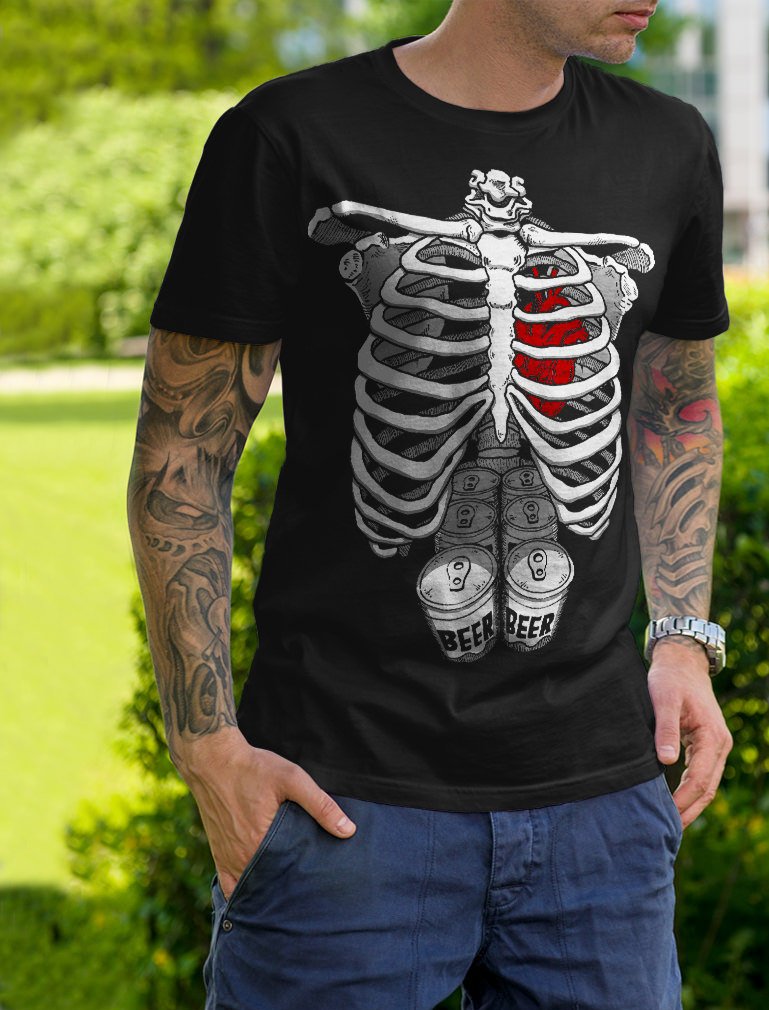 Funny Skeleton Shirt for Men - Rib Cage Costume T-Shirt - Halloween Party Outfit & Cosplay Apparel - Large Size - Perfect for Halloween, Costume Parties, and Themed Events
