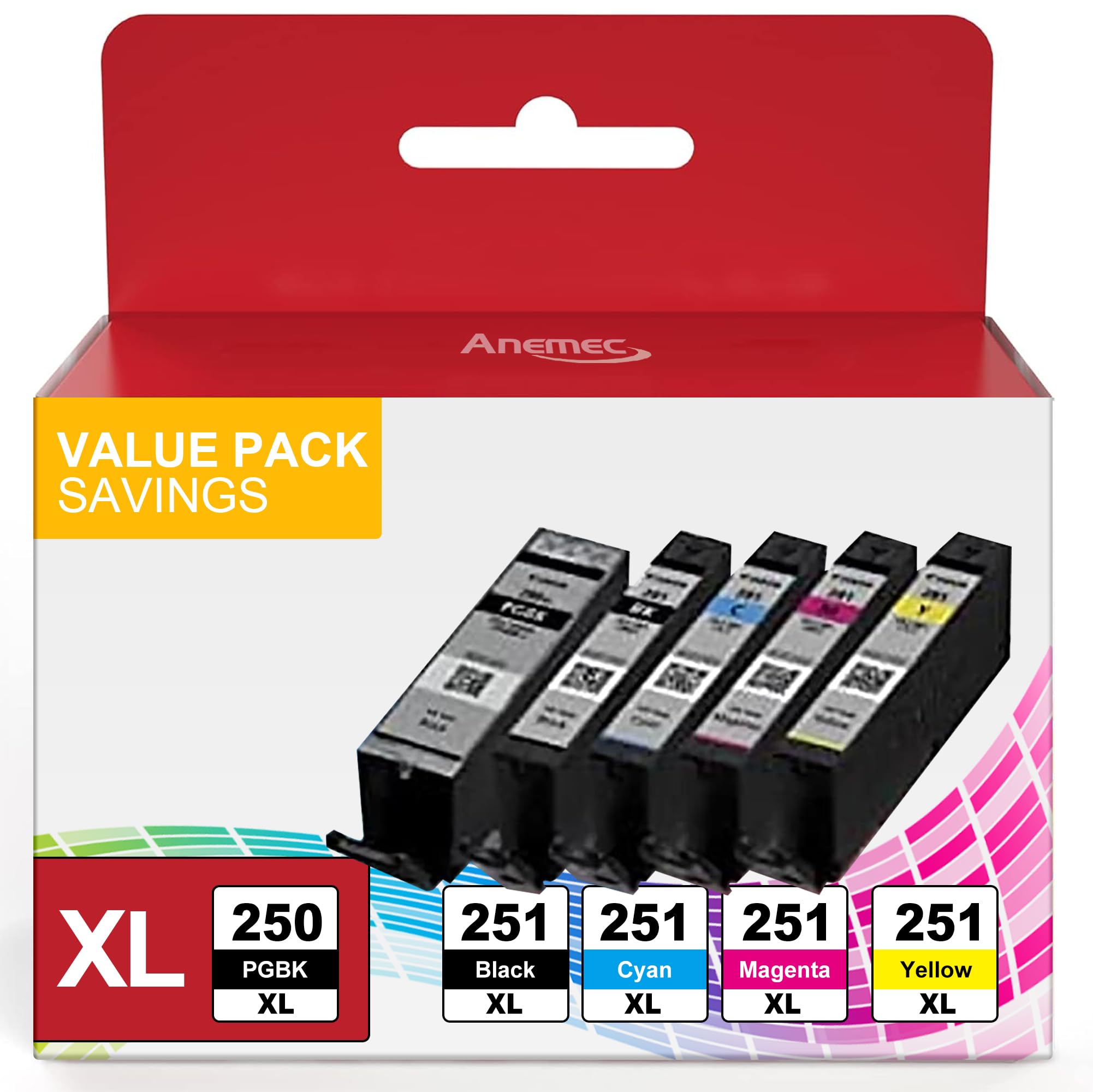 Compatible 250 251 XL Ink Cartridges for Canon PIXMA MX922 MX920 IX6820 MG7120 MG7520 IP7220 IP8720 Printers - 5-Pack (PGBK, Black, Cyan, Magenta, Yellow) | High-Quality Replacement for Home & Office Printing Needs