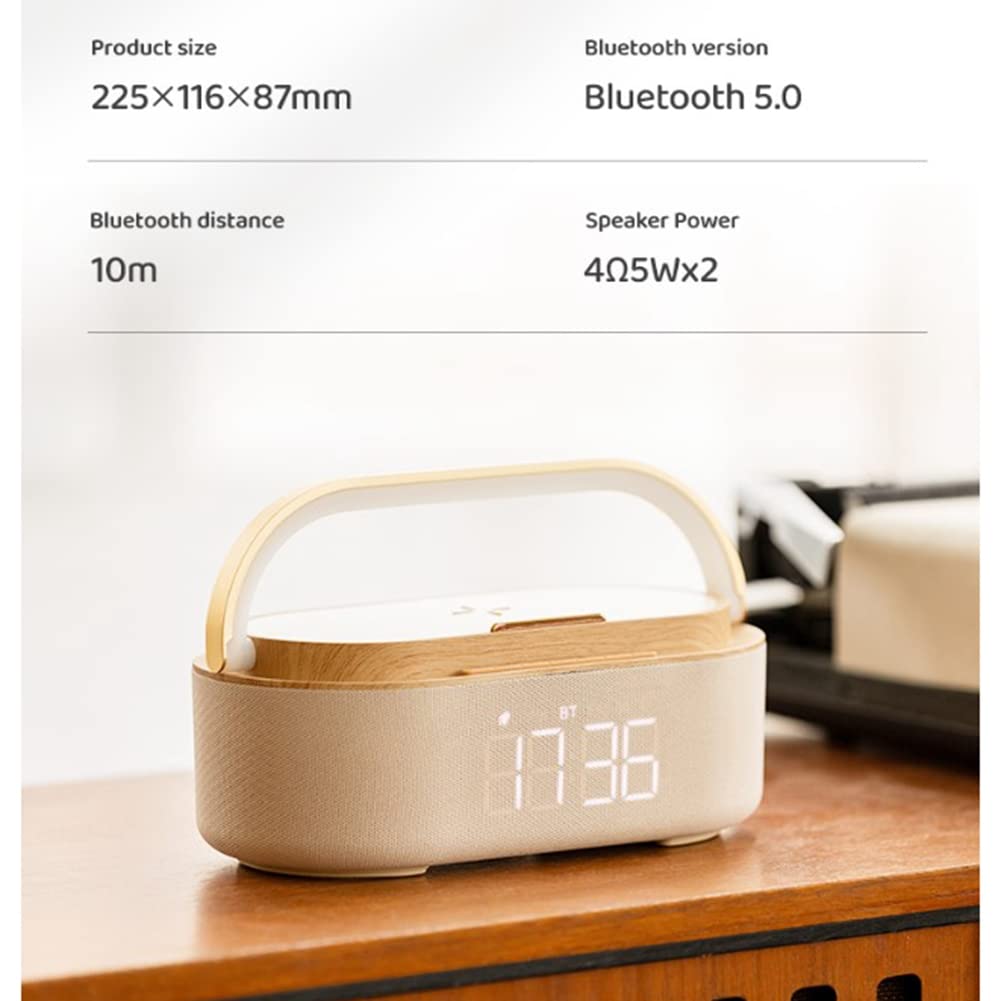 Greethga 1800mAh Bluetooth Speaker with Wireless Charger - Digital Alarm Clock, FM Radio & Night Light - Dual Speaker Bedside Clock for Home, Office & Travel (Perfect for Bedrooms, Desks & Outdoor Use)
