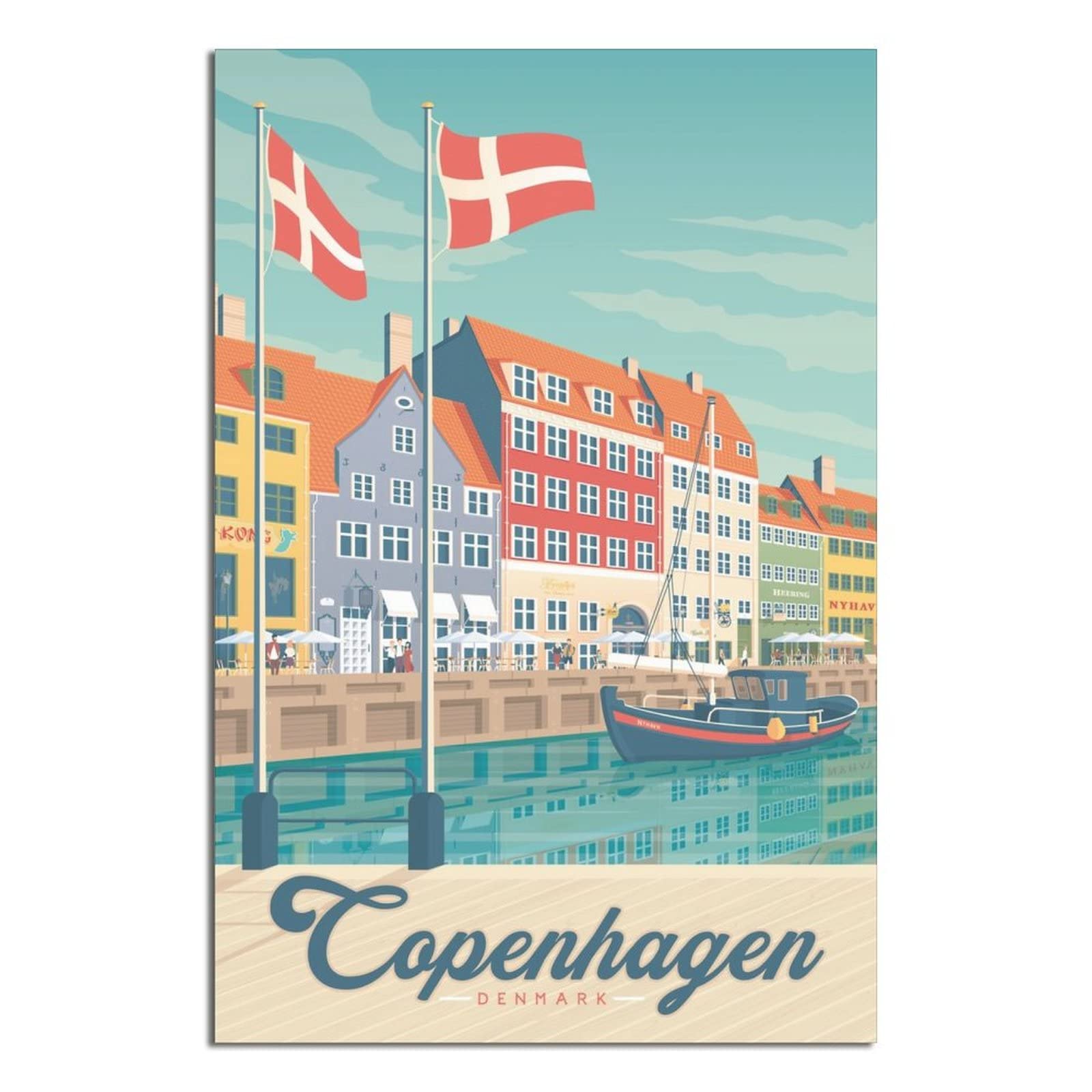 Vintage Copenhagen Travel Poster - 16x24 Inches (40x60cm) Modern Canvas Wall Art for Office, Living Room & Bedroom Decor - Perfect Gift for Travel Lovers & Home Decoration