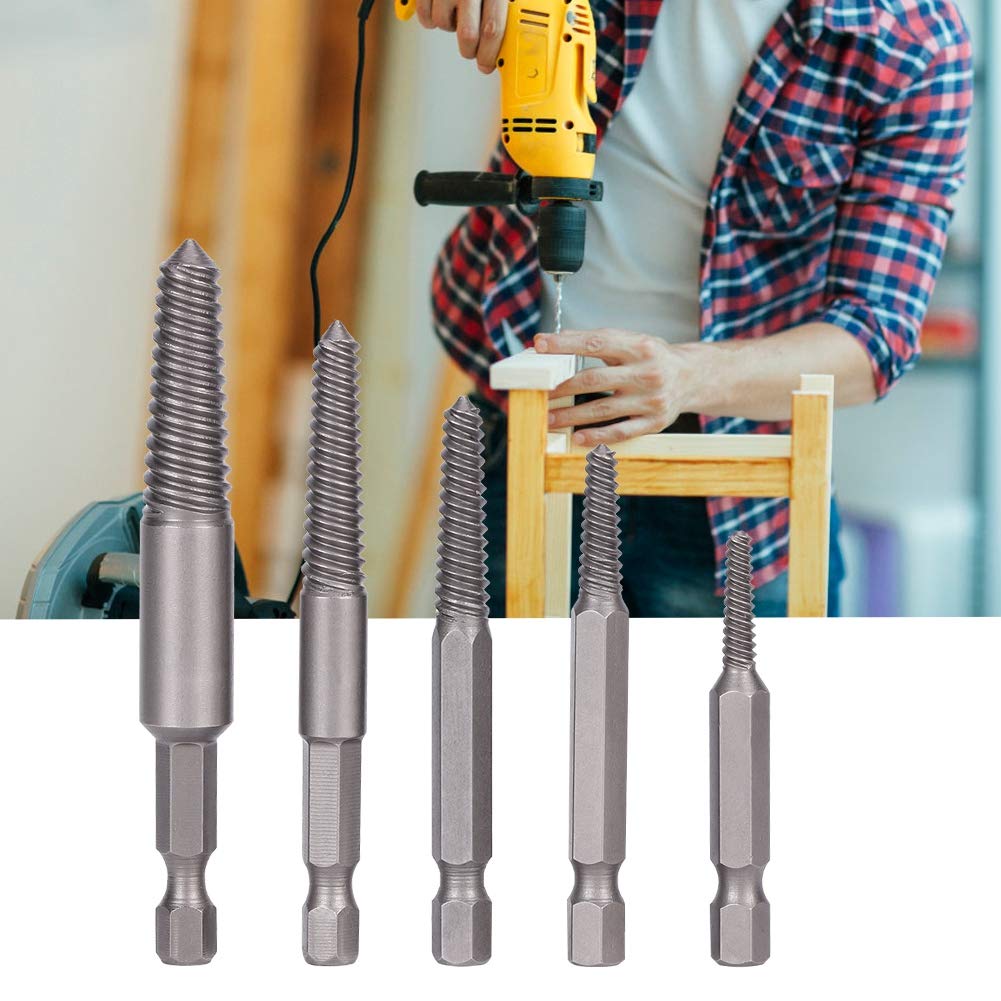 EVTSCAN 5-Piece Broken Screw Extractor Set - Hex Shank Fine Teeth Damaged Bolt Remover Tool Kit for Easy Out | DIY Home Repair, Automotive Maintenance & Metalworking Projects