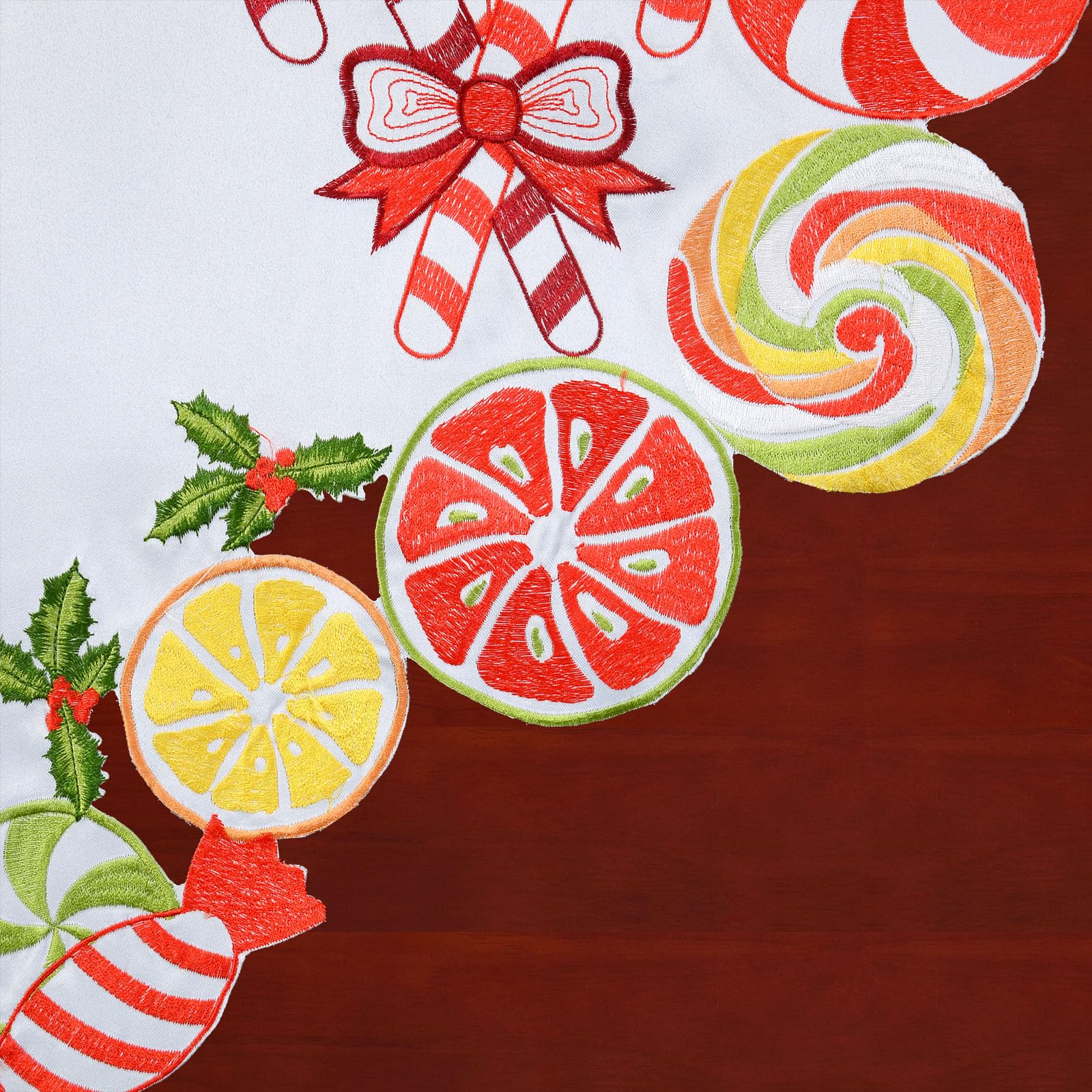Simhomsen Embroidered Candy Cane Christmas Kitchen Window Curtain Set - Holiday Swag & Tiered Valance for Festive Home Decor - Perfect for Holiday Kitchen, Dining Room & Christmas Party Decorations