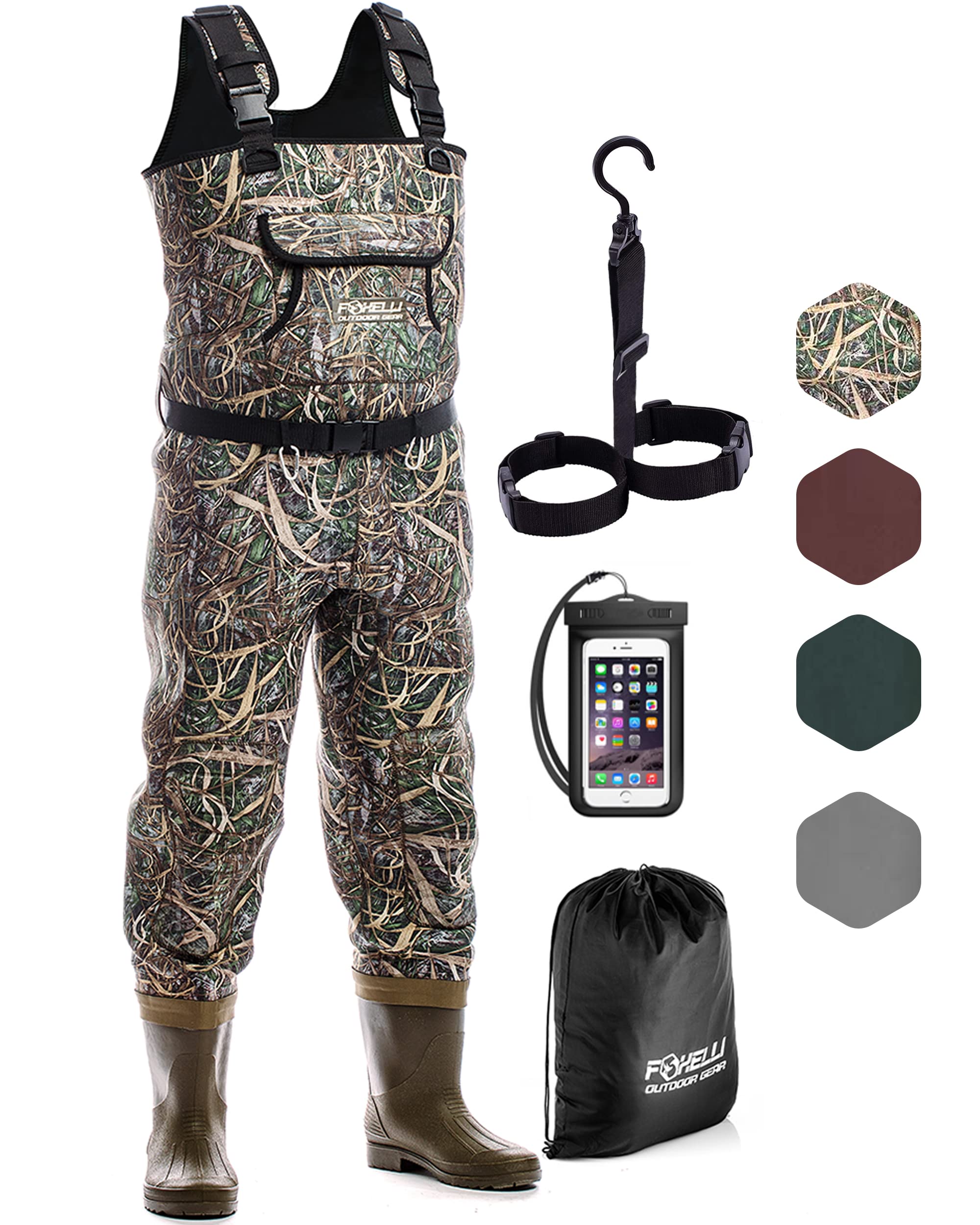 Foxelli 4mm Neoprene Chest Waders for Men & Women - Waterproof Fishing & Hunting Waders with Boots - Ideal for Fly Fishing, Duck Hunting & Outdoor Adventures