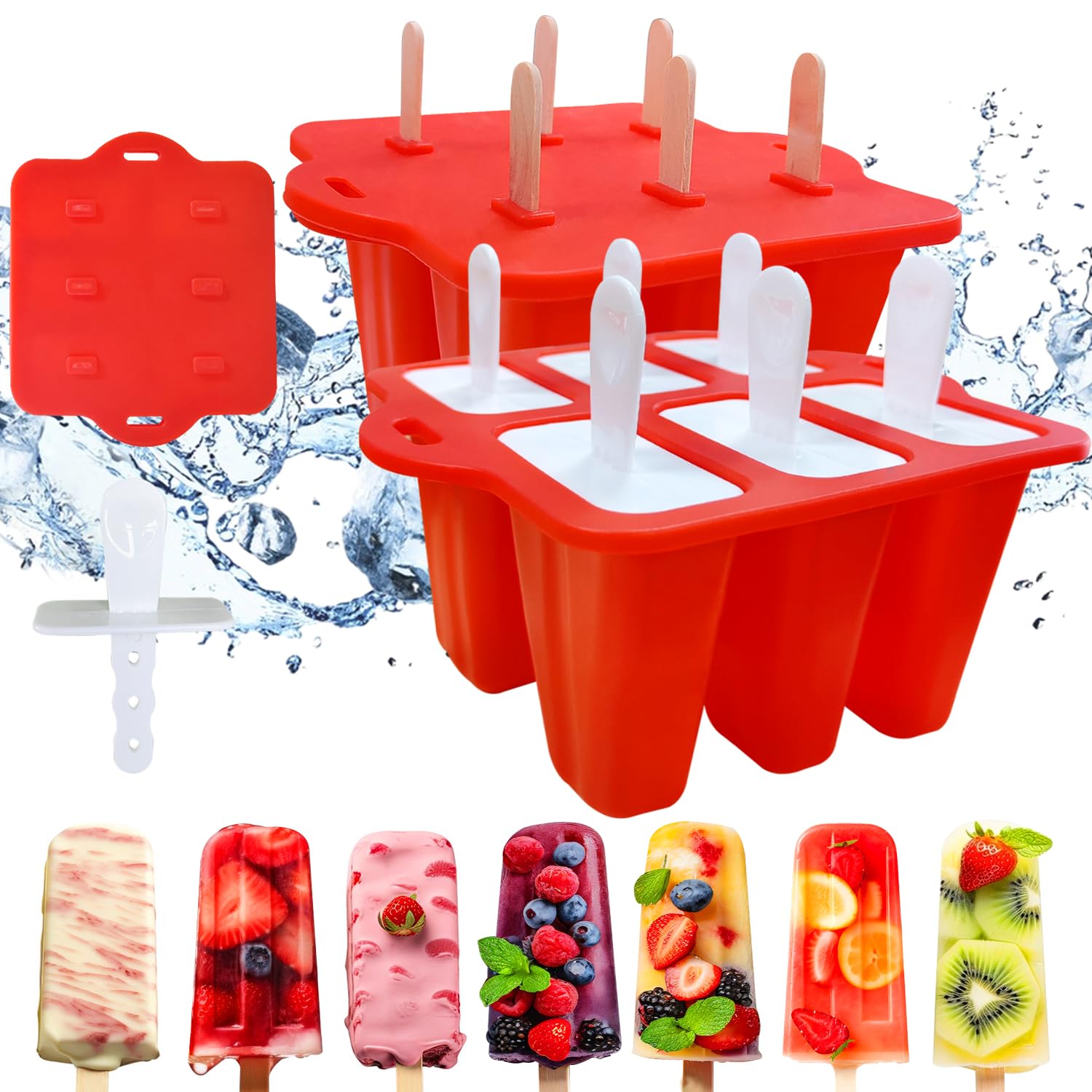 BPA-Free Silicone Popsicle Molds with 6 Reusable Sticks - 6-Cavity Ice Pop Maker for Homemade Frozen Treats, Perfect for Kids & Adults - Great for Summer Parties, Healthy Snacks & Family Fun