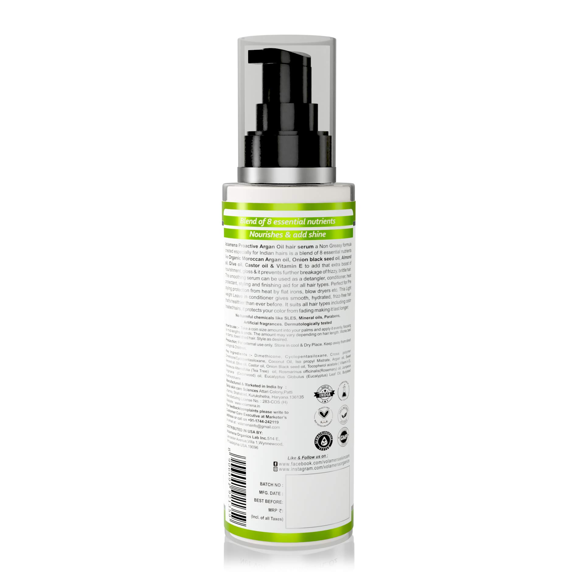 Volamena Proactive Argan Oil Hair Serum with Moroccan Argan Oil - 100ml for Dry & Damaged Hair - Men & Women - Nourishing Treatment for Frizz Control & Shine - Perfect for Daily Hair Care & Styling