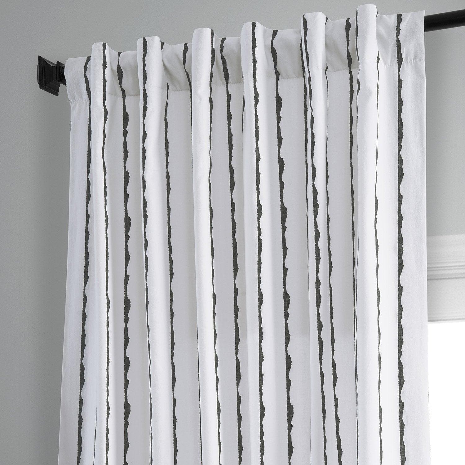 Black Striped Sharkskin Print Cotton Room Darkening Curtains - Thermal Insulated, Noise Reducing Window Drapes for Bedroom, Living Room & Home Theater