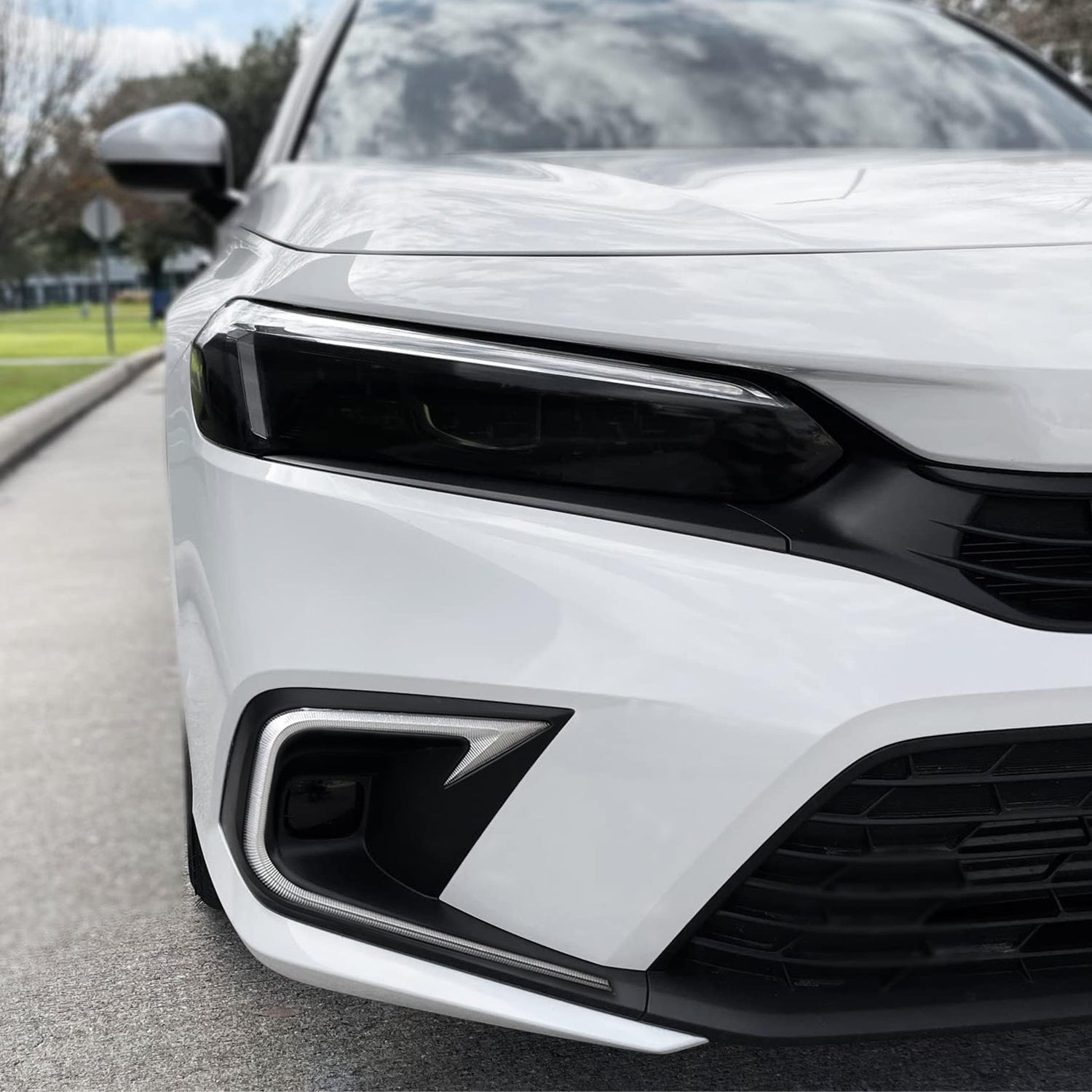 2022 Up Honda Civic 4D Sequential LED Switchback DRL Fog Light Bezels - Amber White C-Shaped Rings - Daytime Running Lights for Enhanced Visibility & Style