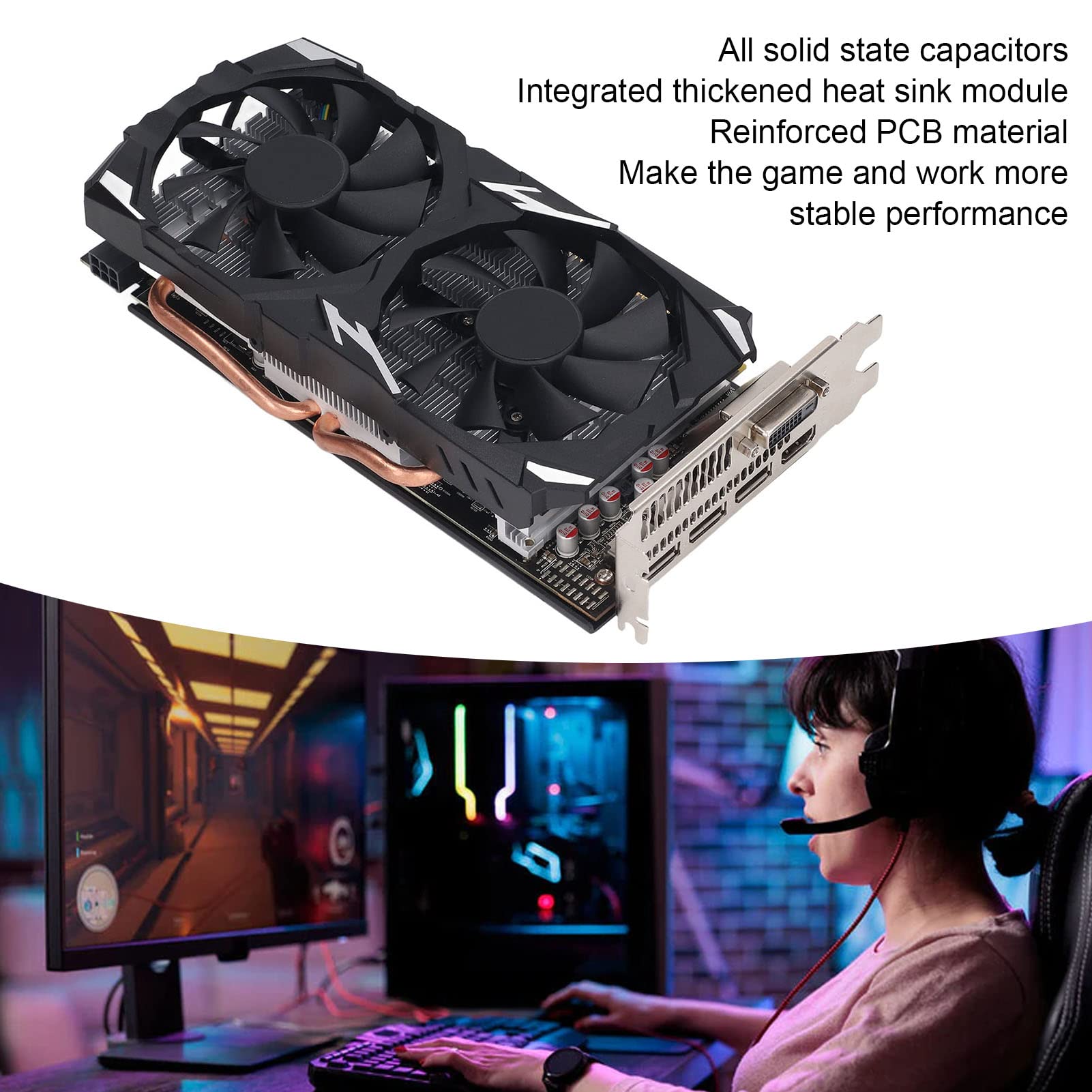 AMD Radeon RX 580 8GB GDDR5 256-Bit Gaming Graphics Card with Dual Cooling Fans - 1284/7000MHz, PCI Express 3.0, HDMI/DVI/DP Ports - Perfect for PC Gaming, VR, Video Editing & Cryptocurrency Mining