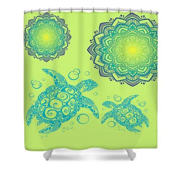 Mandalay Turtle Bay Waterproof Shower Curtain with Hooks - Coastal Beach Bathroom Decor for Bath, Shower, and Spa - Perfect for Coastal, Nautical, and Beach-Themed Bathrooms