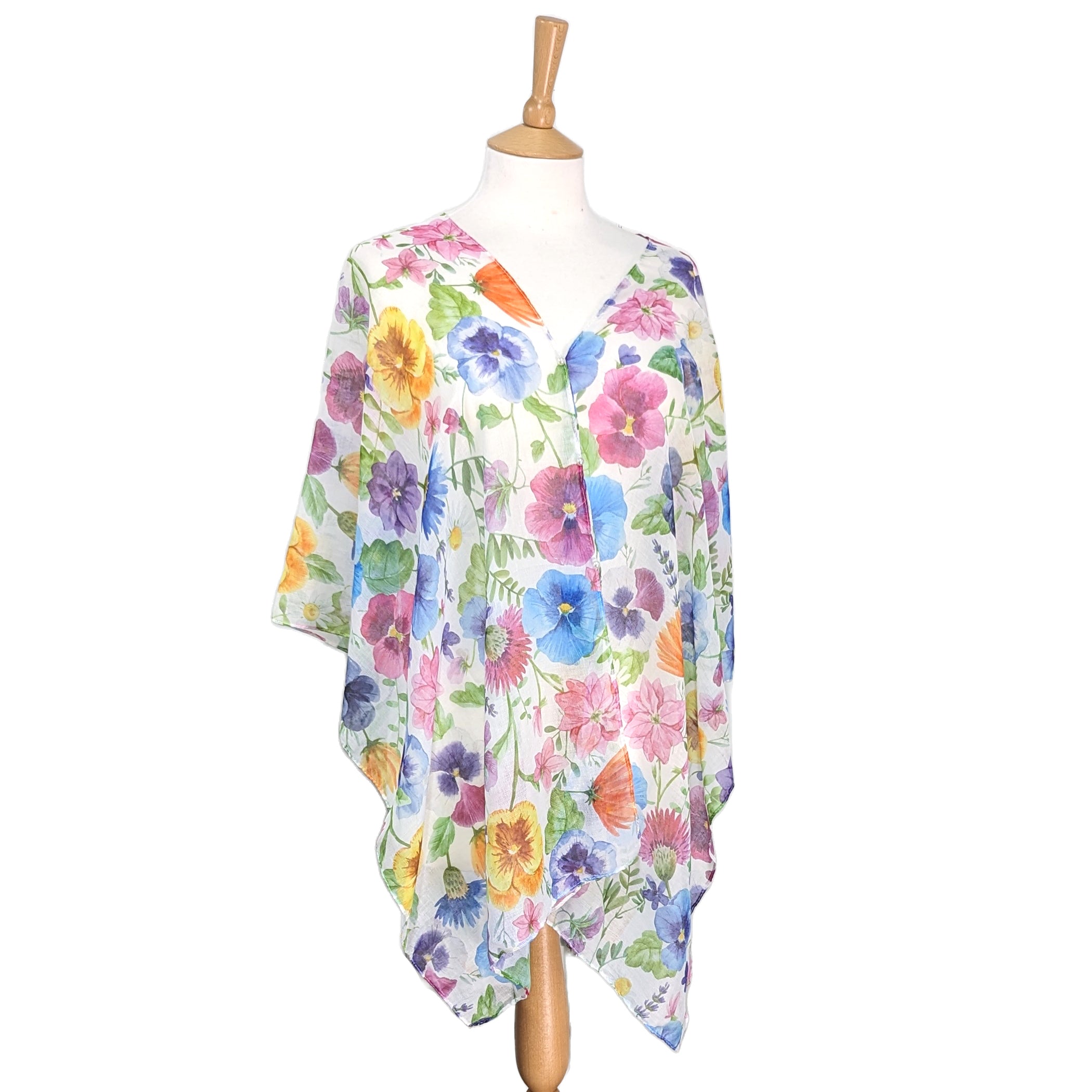 Pretty Pansy Poncho - Exclusive Floral Design Shawl (90x180cm) | Women's Fashion Wrap for Beach, Travel & Outdoor Activities