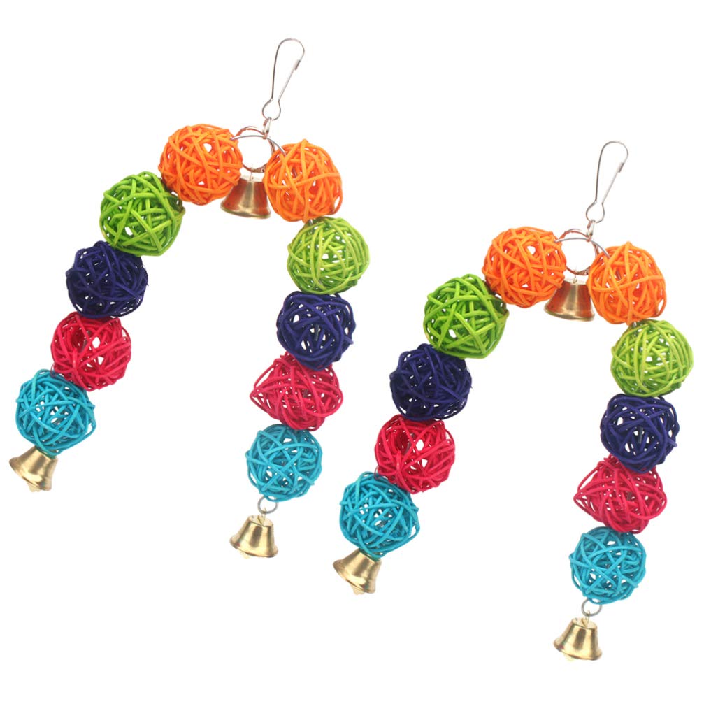 2pcs Parrot Chew Toys with Bell - Rattan Balls Bird Chewing Toys for Parrot, Parakeet, Budgie - Durable Cage Accessories for Mental Stimulation and Beak Health