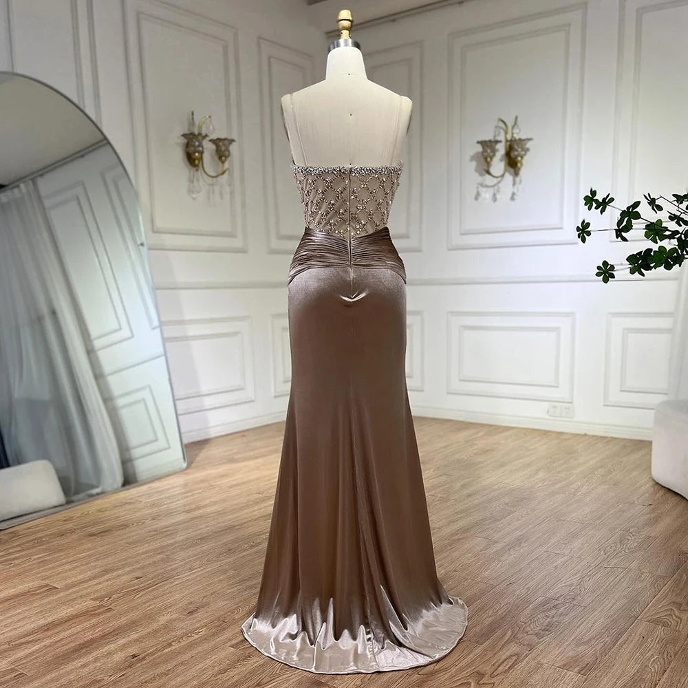 Serene Hill Velvet Mermaid Gown - Elegant Beaded Arabic Inspired Evening Dress for Women | Wedding, Party, Prom, Gala & Special Occasions | LA72327