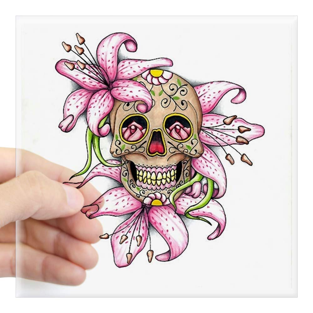 Pink Rocker Sugar Skull Car Sticker - Durable Square Bumper Decal for Cars, Laptops & Motorcycles - Gothic Punk Rock Aesthetic for Windows, Notebooks & Helmets