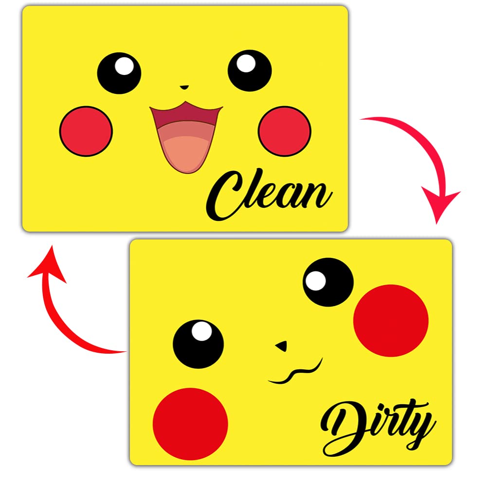 Double Sided Dishwasher Magnet - Clean/Dirty Sign Indicator with Bonus Universal Magnetic Plate for Kitchen, Dishwasher & Refrigerator | Cute Pokemon Design | Perfect for Home, Office & Restaurant Use