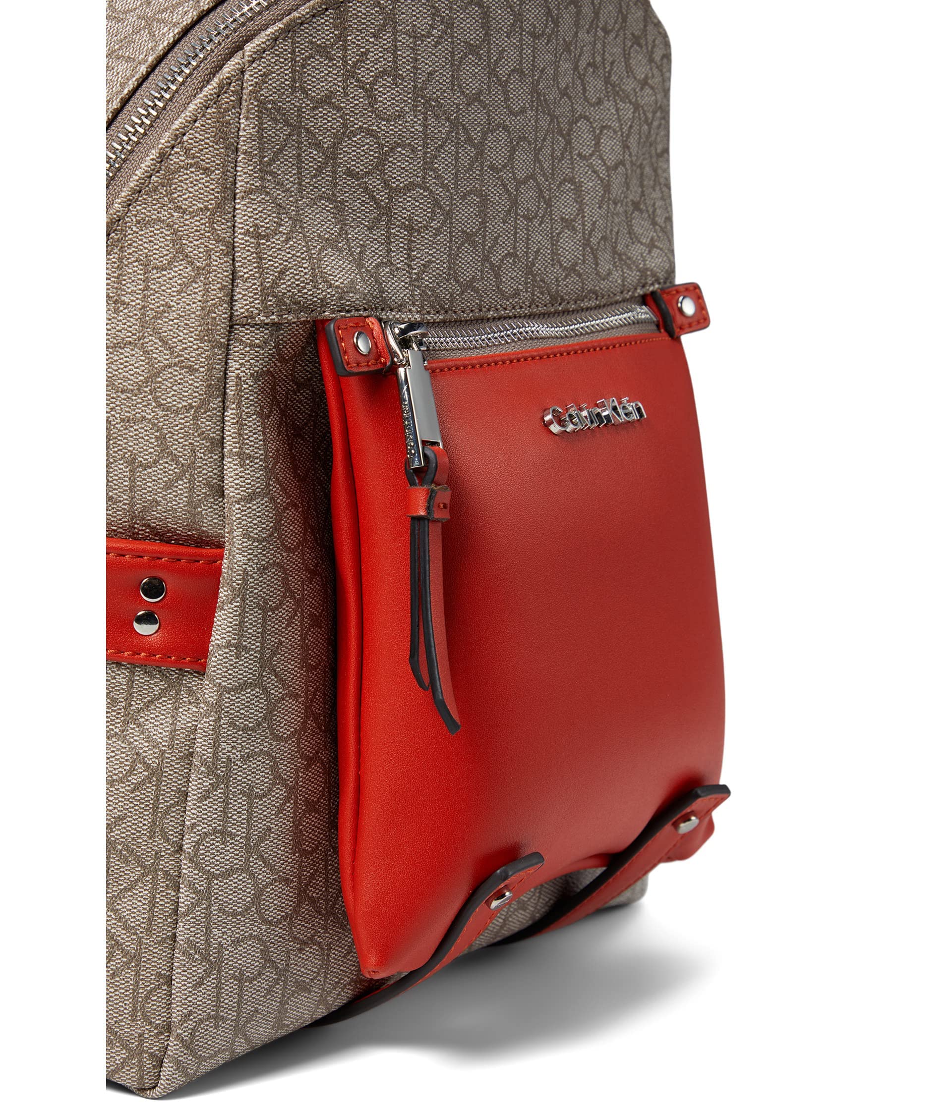 Calvin Klein Maya Mini Backpack for Women - Textured Almond, Taupe & Spicy Orange - Stylish Small Backpack for Work, Travel & College | Compact Everyday Purse with Adjustable Straps