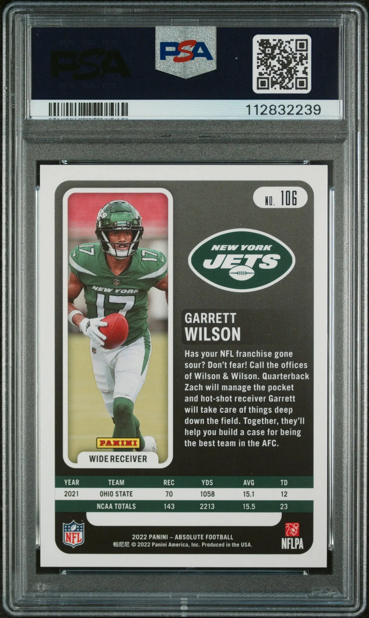 2022 Panini Absolute Garrett Wilson RC Rookie Orange Mosaic PSA 10 /199 - Rare Football Trading Card for Collectors & Sports Fans - Perfect for Display, Investment & Memorabilia Collections